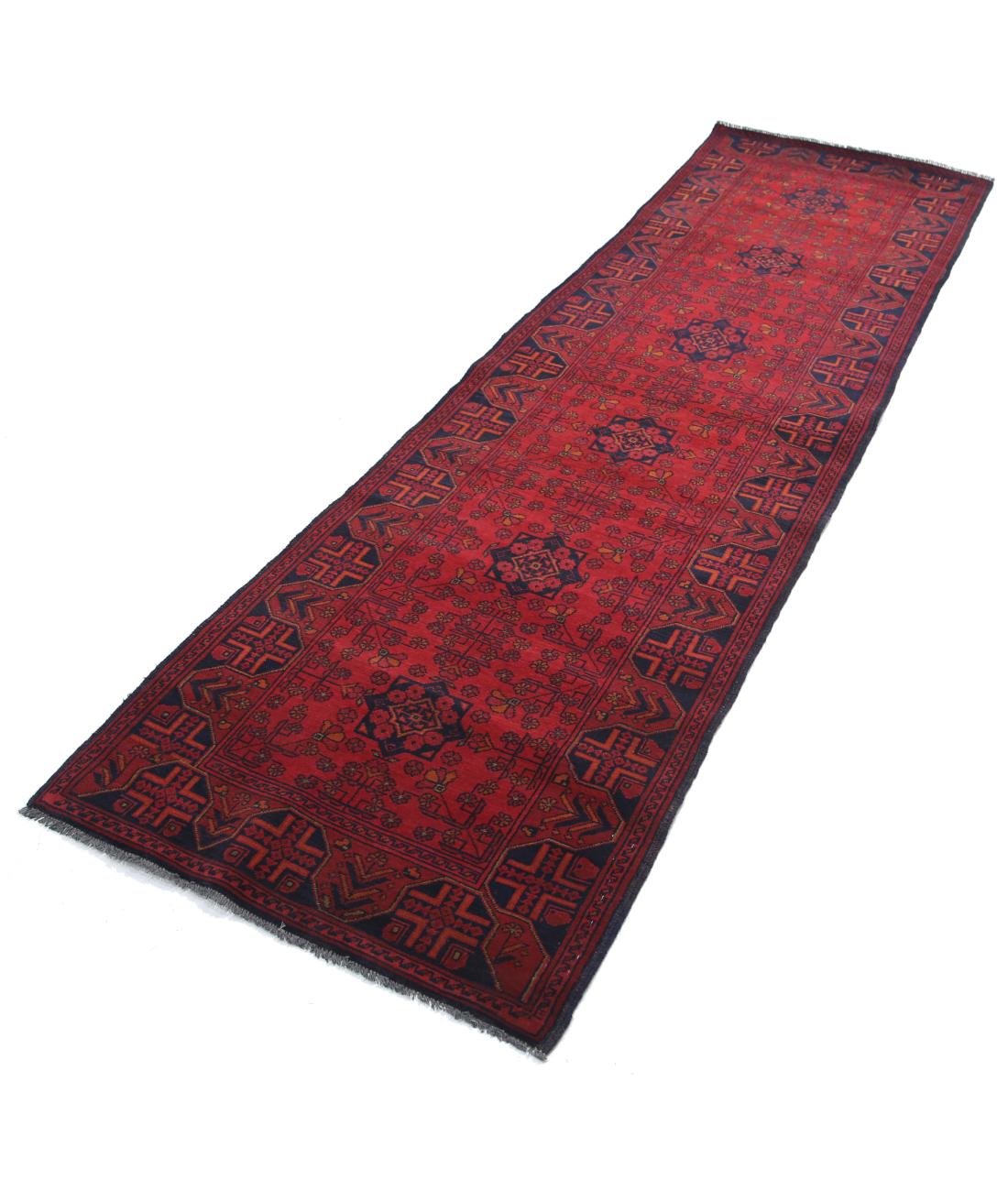 Hand Knotted Afghan Khal Muhammadi Wool Rug - 2'9'' x 9'4'' 2' 9" X 9' 4" (84 X 284) / Red / Blue