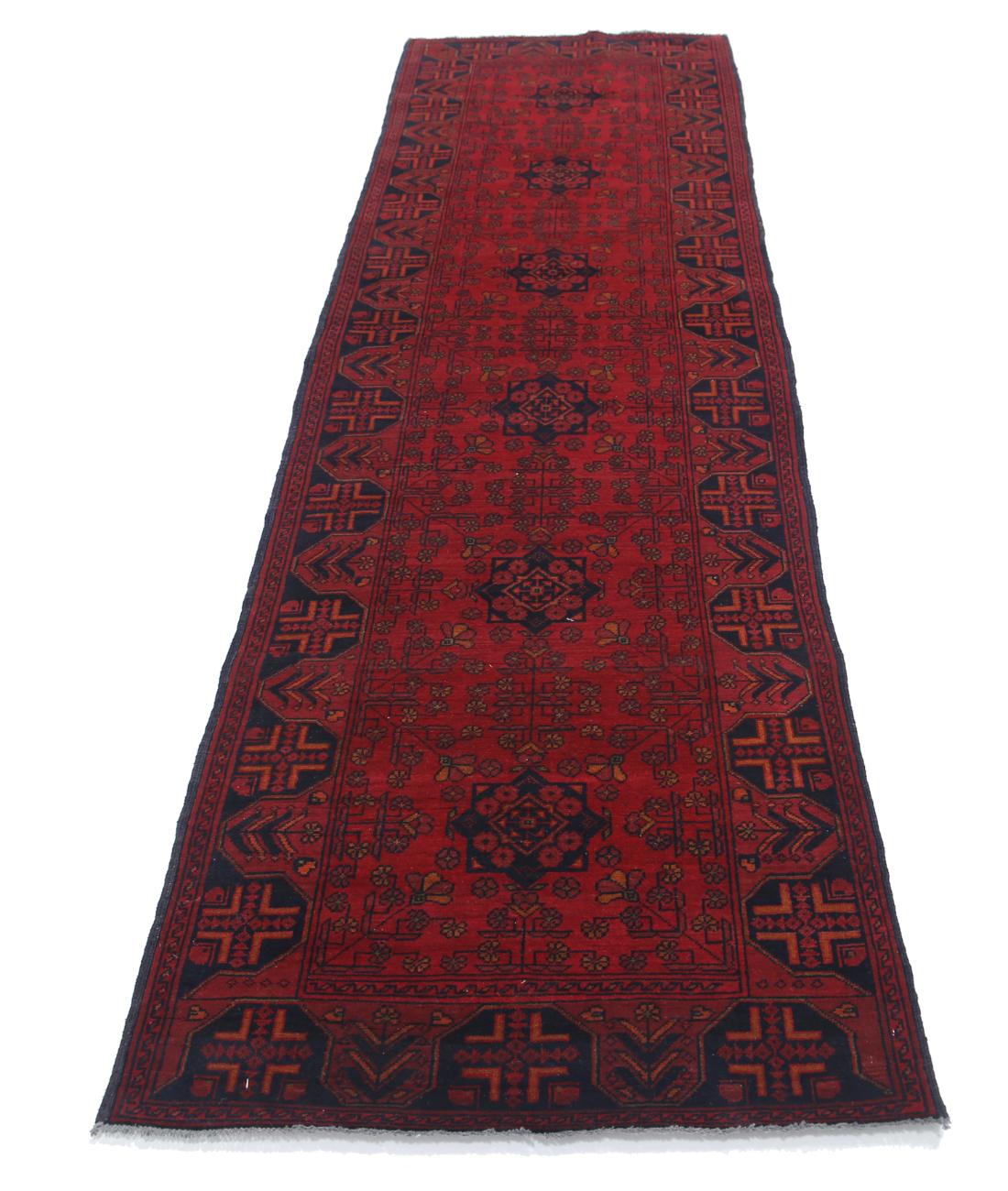 Hand Knotted Afghan Khal Muhammadi Wool Rug - 2'9'' x 9'4'' 2' 9" X 9' 4" (84 X 284) / Red / Blue