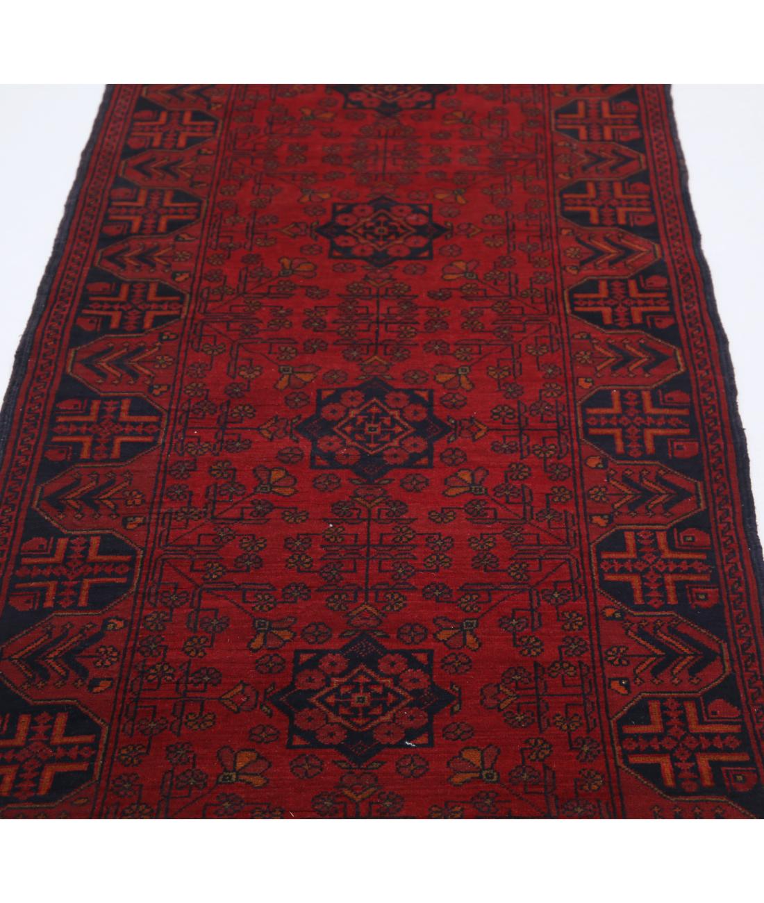 Hand Knotted Afghan Khal Muhammadi Wool Rug - 2'9'' x 9'4'' 2' 9" X 9' 4" (84 X 284) / Red / Blue