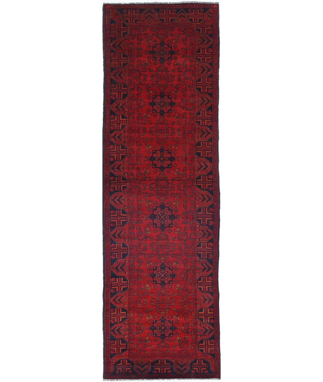 Hand Knotted Afghan Khal Muhammadi Wool Rug - 2&#39;9&#39;&#39; x 9&#39;4&#39;&#39; 2&#39; 9&quot; X 9&#39; 4&quot; (84 X 284) / Red / Blue