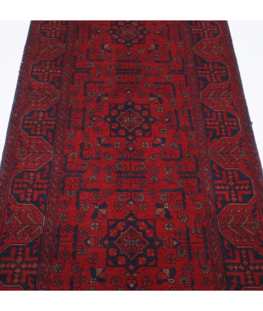 Hand Knotted Afghan Khal Muhammadi Wool Rug - 2'7'' x 9'5'' 2' 7" X 9' 5" (79 X 287) / Red / Blue