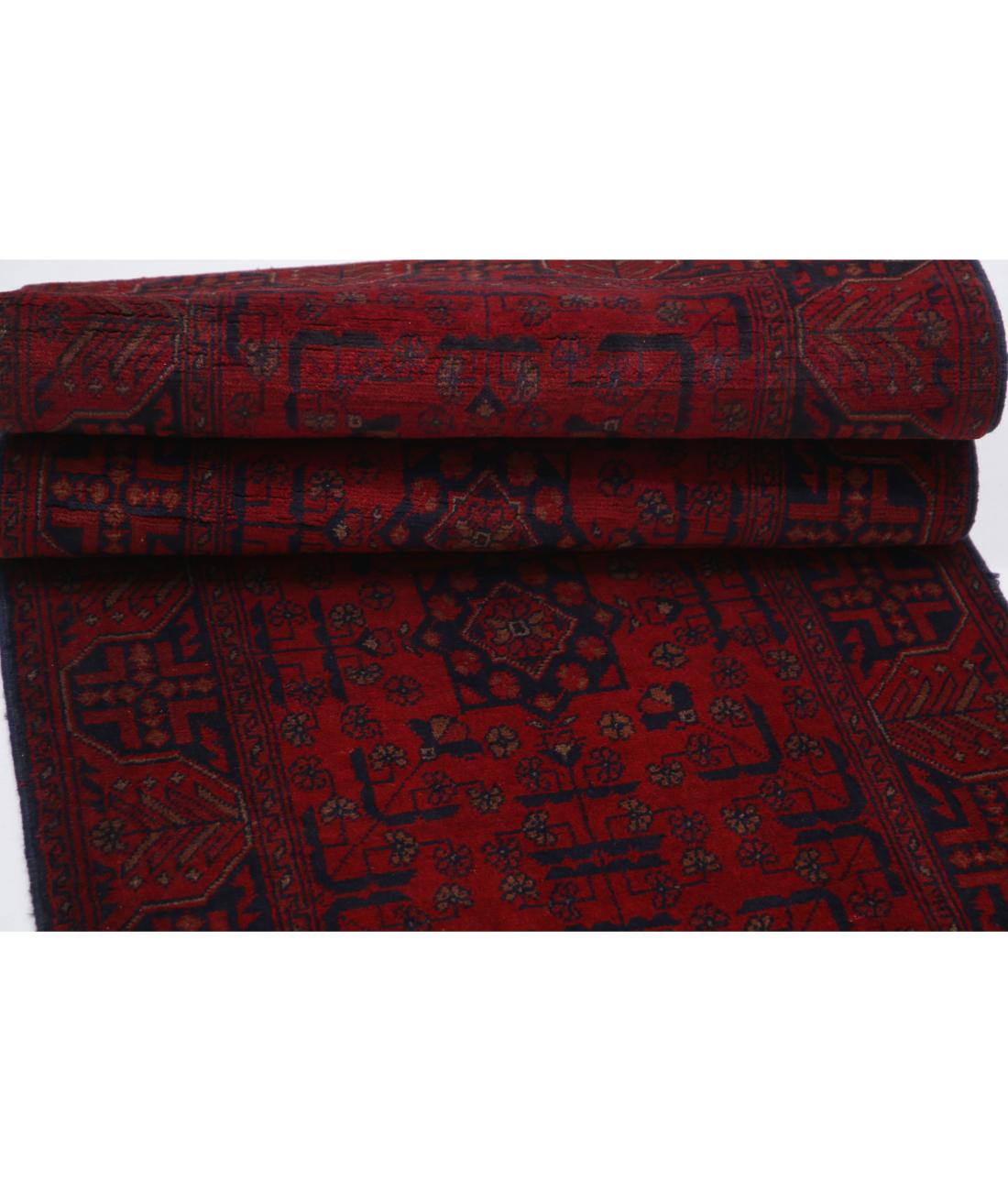 Hand Knotted Afghan Khal Muhammadi Wool Rug - 2'7'' x 9'5'' 2' 7" X 9' 5" (79 X 287) / Red / Blue