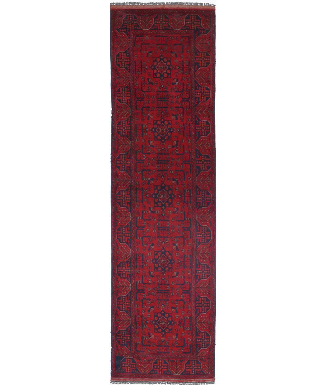 Hand Knotted Afghan Khal Muhammadi Wool Rug - 2&#39;7&#39;&#39; x 9&#39;5&#39;&#39; 2&#39; 7&quot; X 9&#39; 5&quot; (79 X 287) / Red / Blue