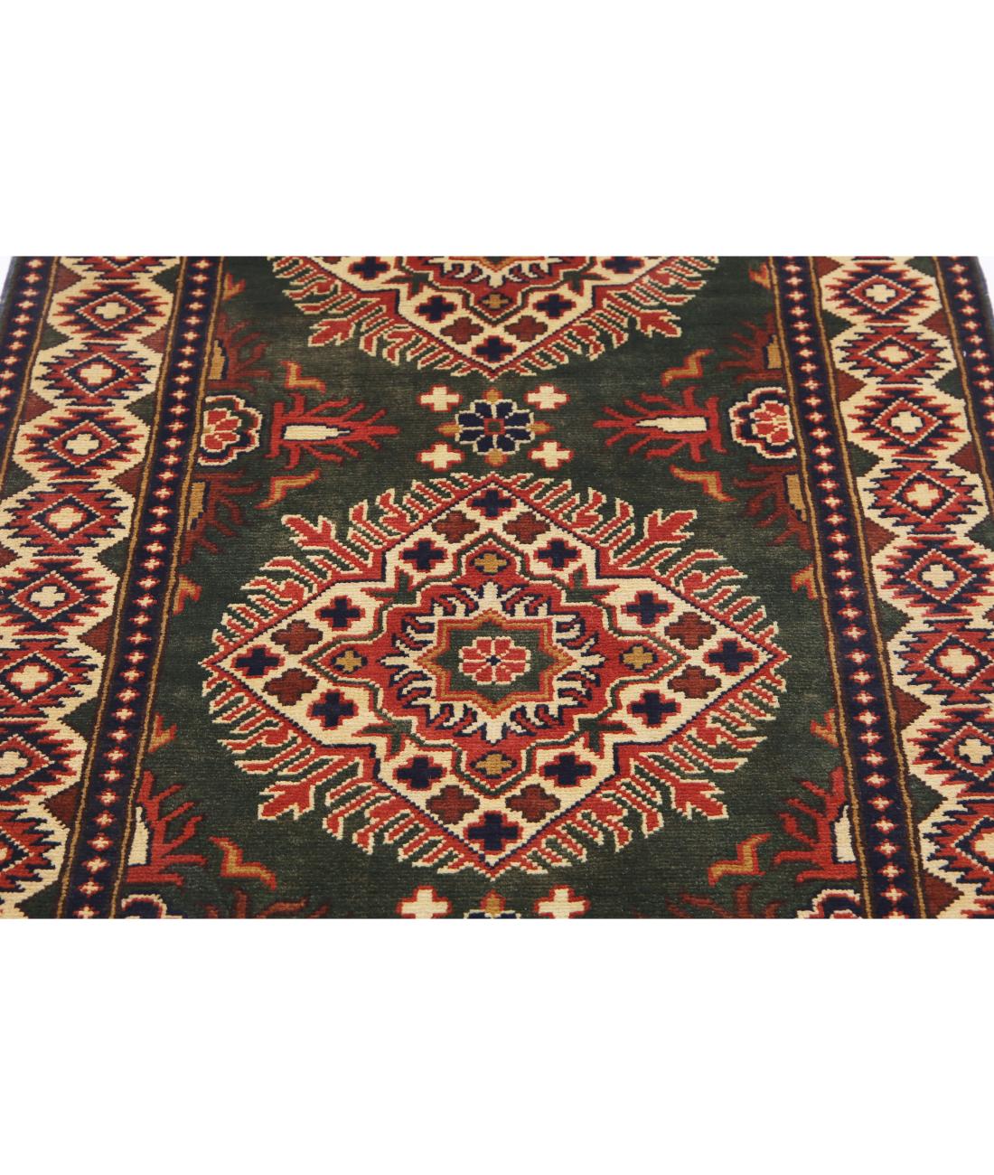 Hand Knotted Afghan Khal Muhammadi Wool Rug - 2'11'' x 10'2'' 2' 11" X 10' 2" (89 X 310) / Green / Ivory