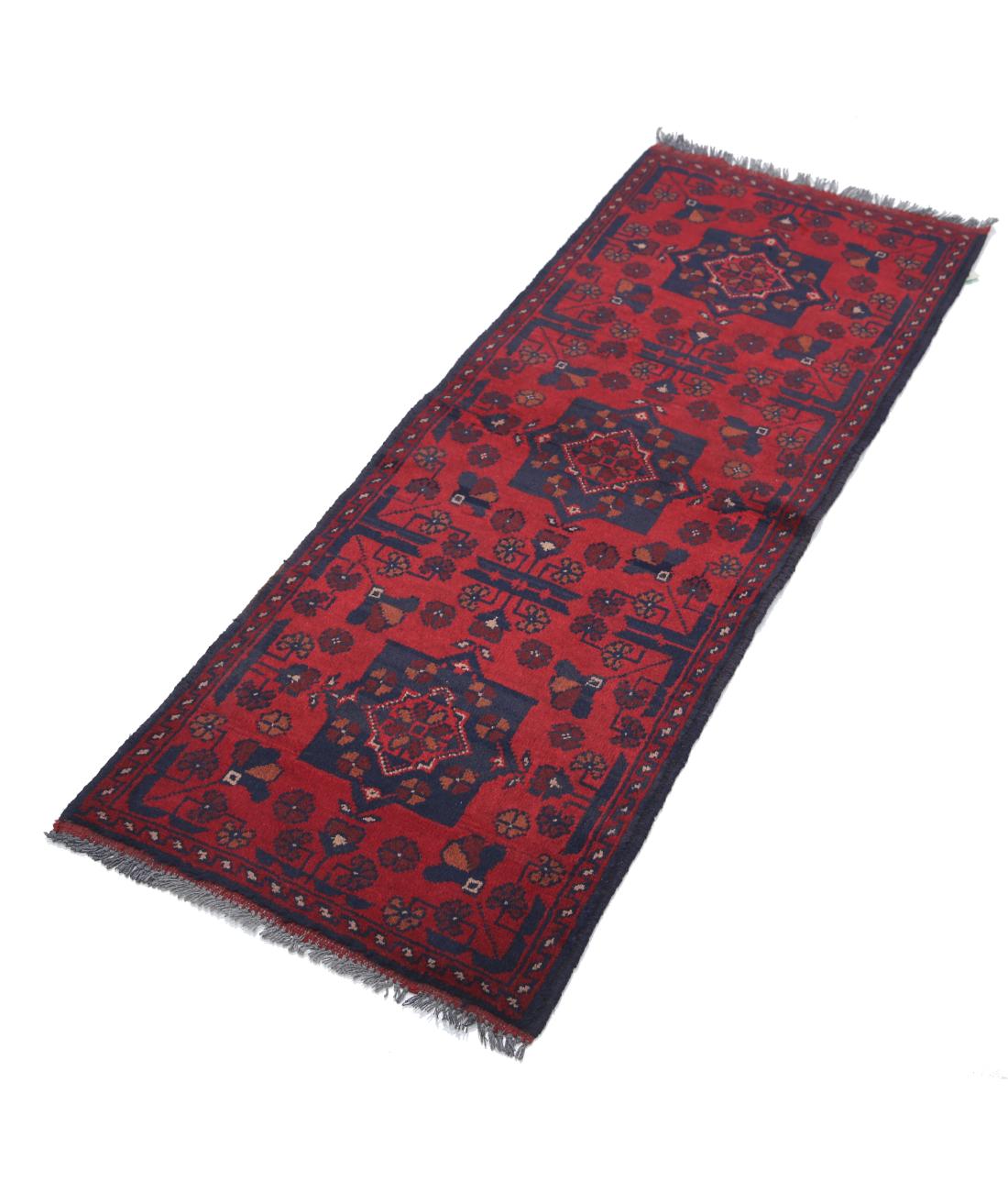 Hand Knotted Afghan Khal Muhammadi Wool Rug - 1'8'' x 4'7'' 1' 8" X 4' 7" (51 X 140) / Red / Blue