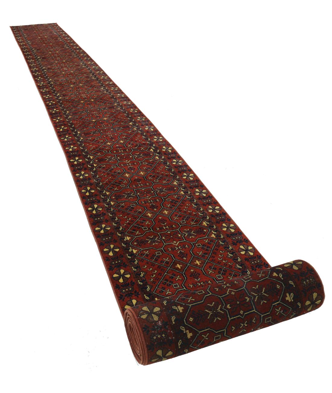 Hand Knotted Afghan Khal Muhammadi Wool Rug - 2'7'' x 47'7'' 2' 7" X 47' 7" (79 X 1450) / Rust / Blue