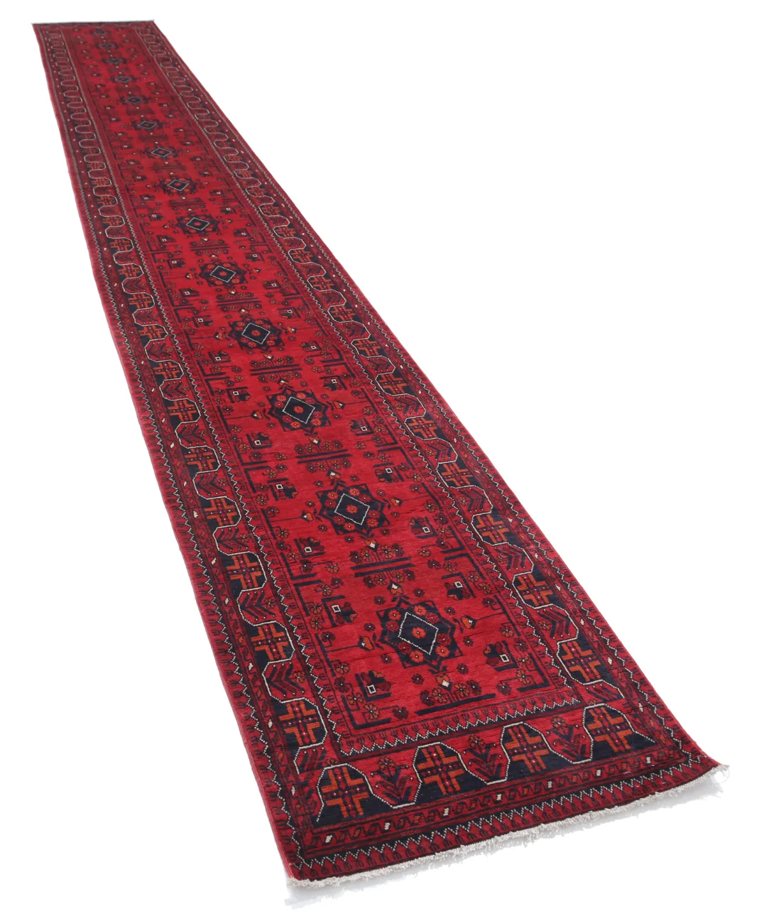 Hand Knotted Afghan Khamyab Wool Rug - 2'7'' x 19'1''