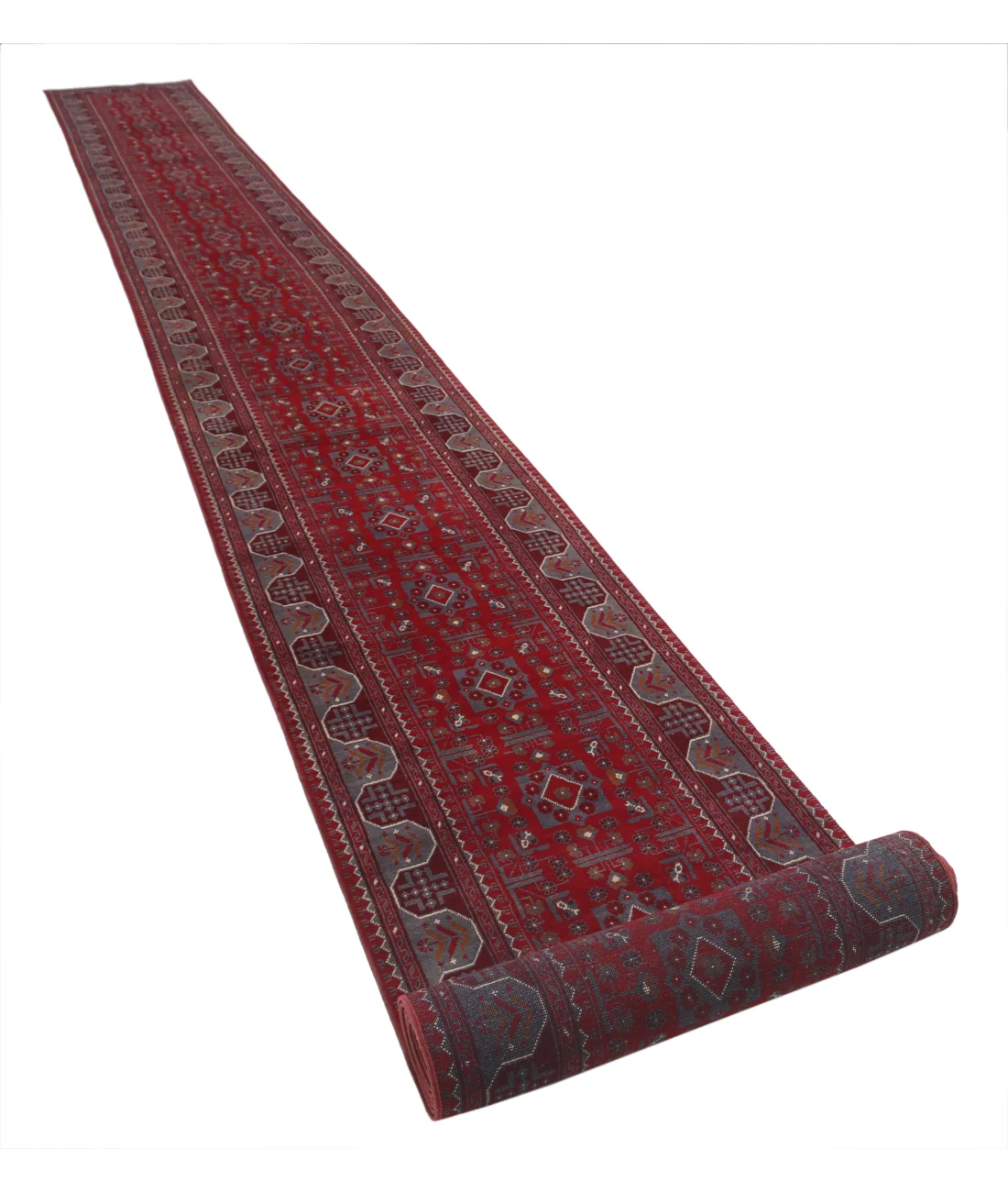 Hand Knotted Afghan Khamyab Wool Rug - 2'7'' x 28'11''