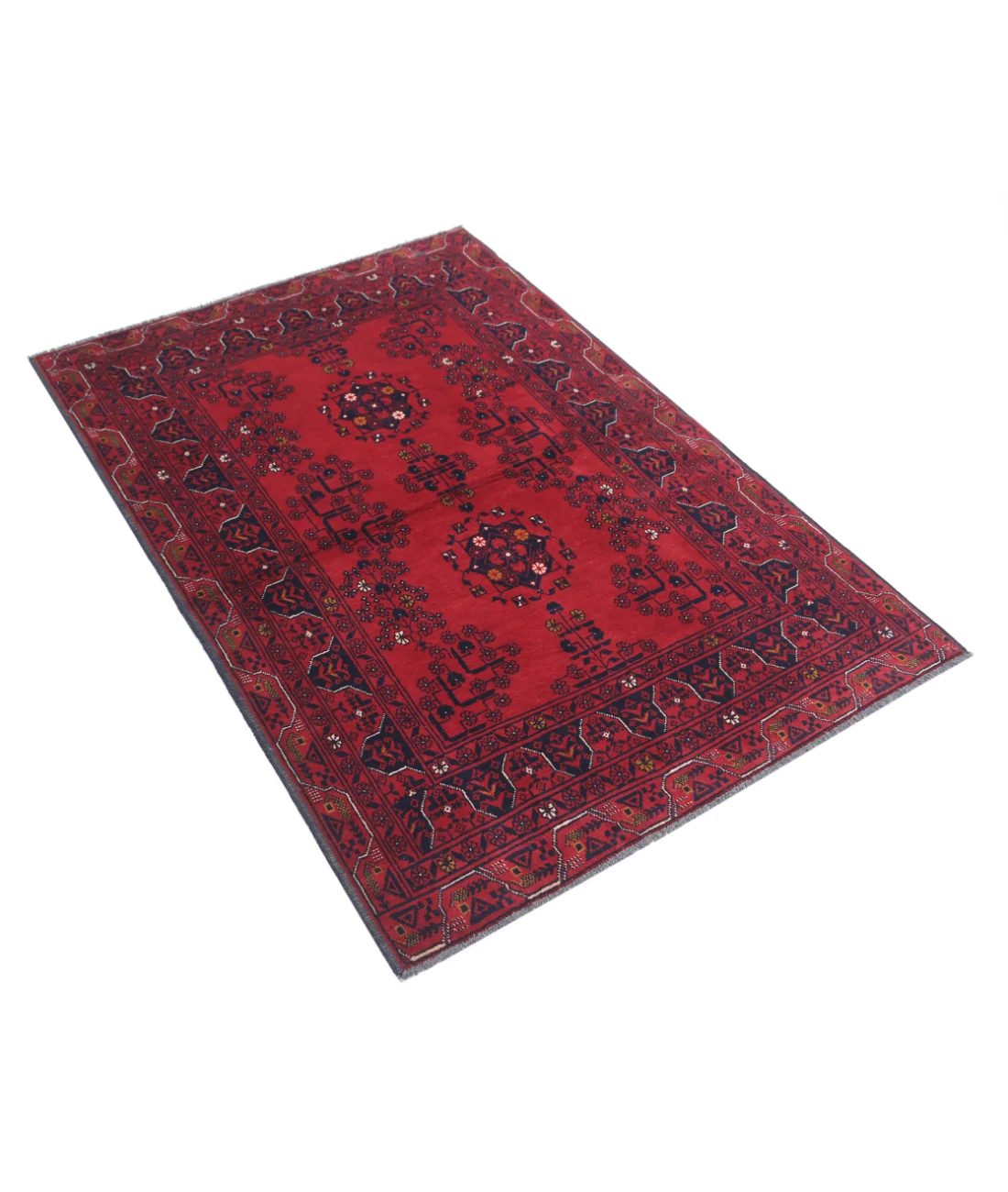 Hand Knotted Afghan Khamyab Wool Rug - 3'2'' x 4'10''