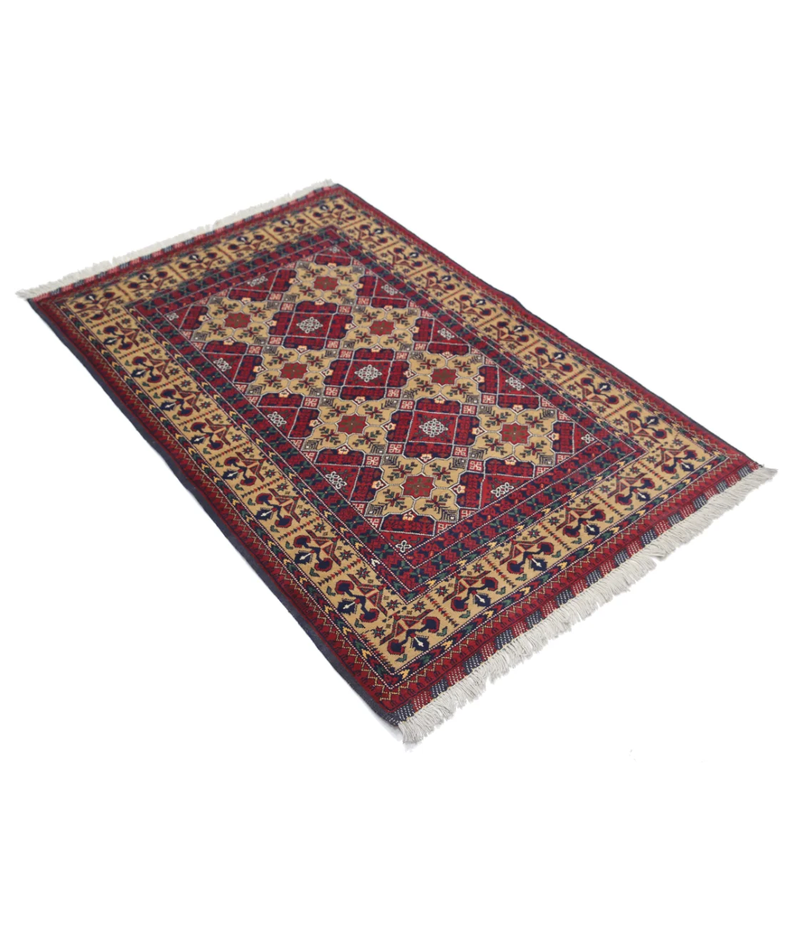 Alfombra de lana Khamyab afgana anudada a mano - 3'2'' x 4'9''