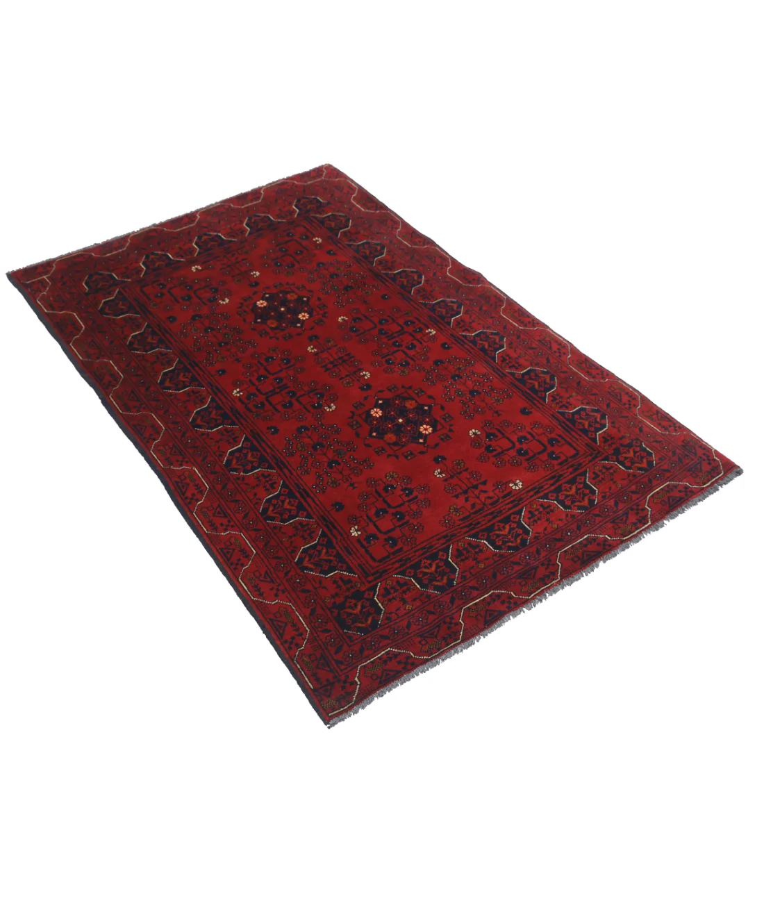 Hand Knotted Afghan Khamyab Wool Rug - 3'2'' x 4'9''