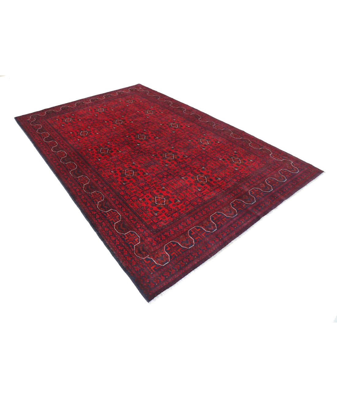 Hand Knotted Afghan Khamyab Wool Rug - 6'6'' x 9'8'' 6' 6" X 9' 8" (198 X 295) / Red / Blue