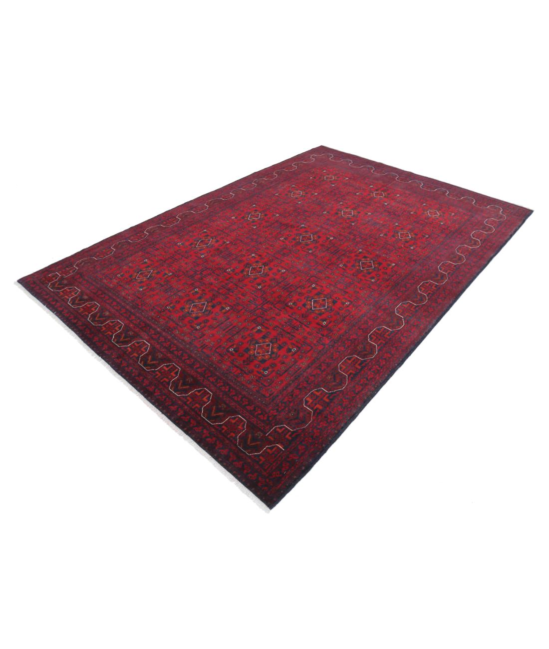 Hand Knotted Afghan Khamyab Wool Rug - 6'6'' x 9'8'' 6' 6" X 9' 8" (198 X 295) / Red / Blue