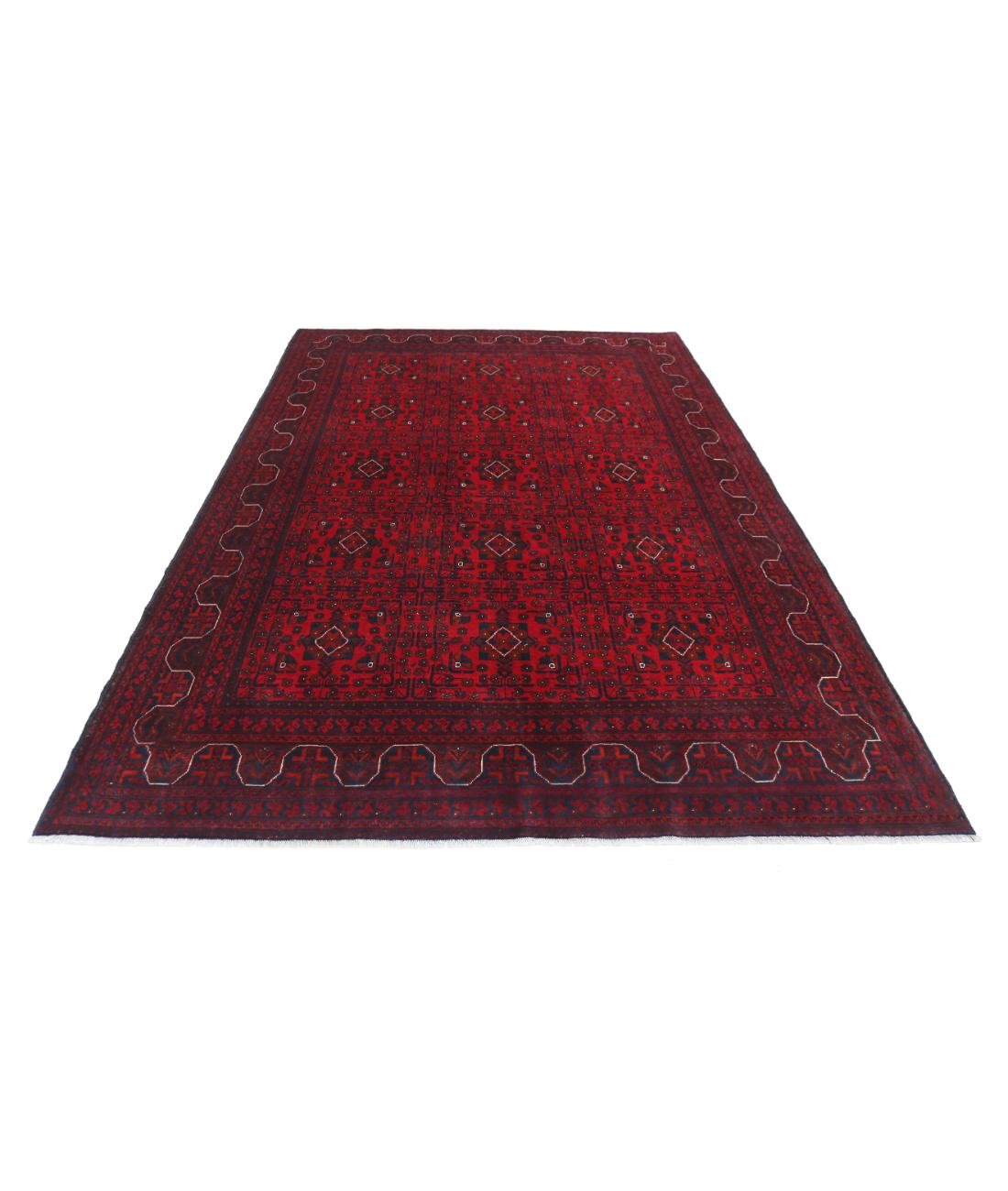 Hand Knotted Afghan Khamyab Wool Rug - 6'6'' x 9'8'' 6' 6" X 9' 8" (198 X 295) / Red / Blue