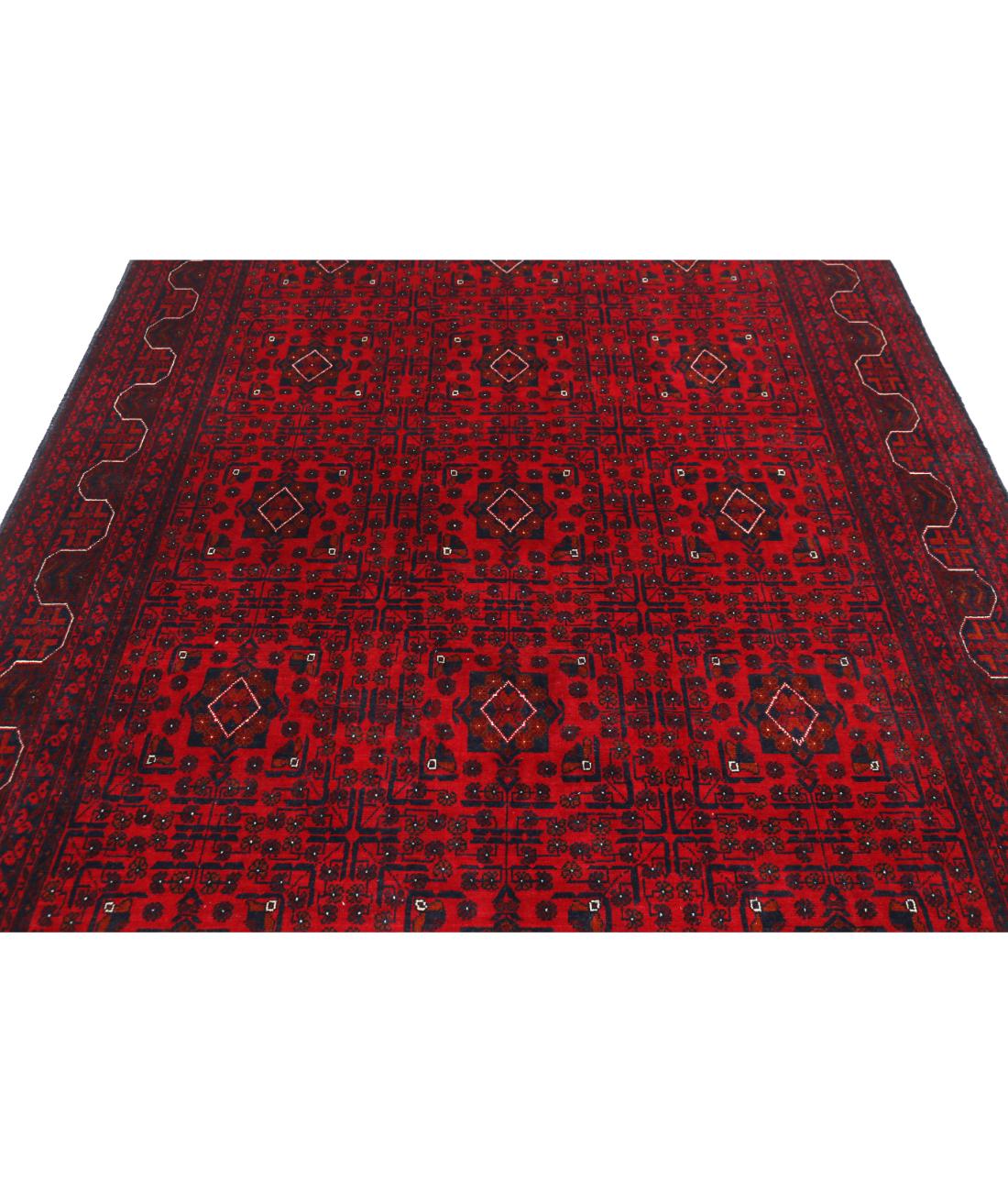Hand Knotted Afghan Khamyab Wool Rug - 6'6'' x 9'8'' 6' 6" X 9' 8" (198 X 295) / Red / Blue