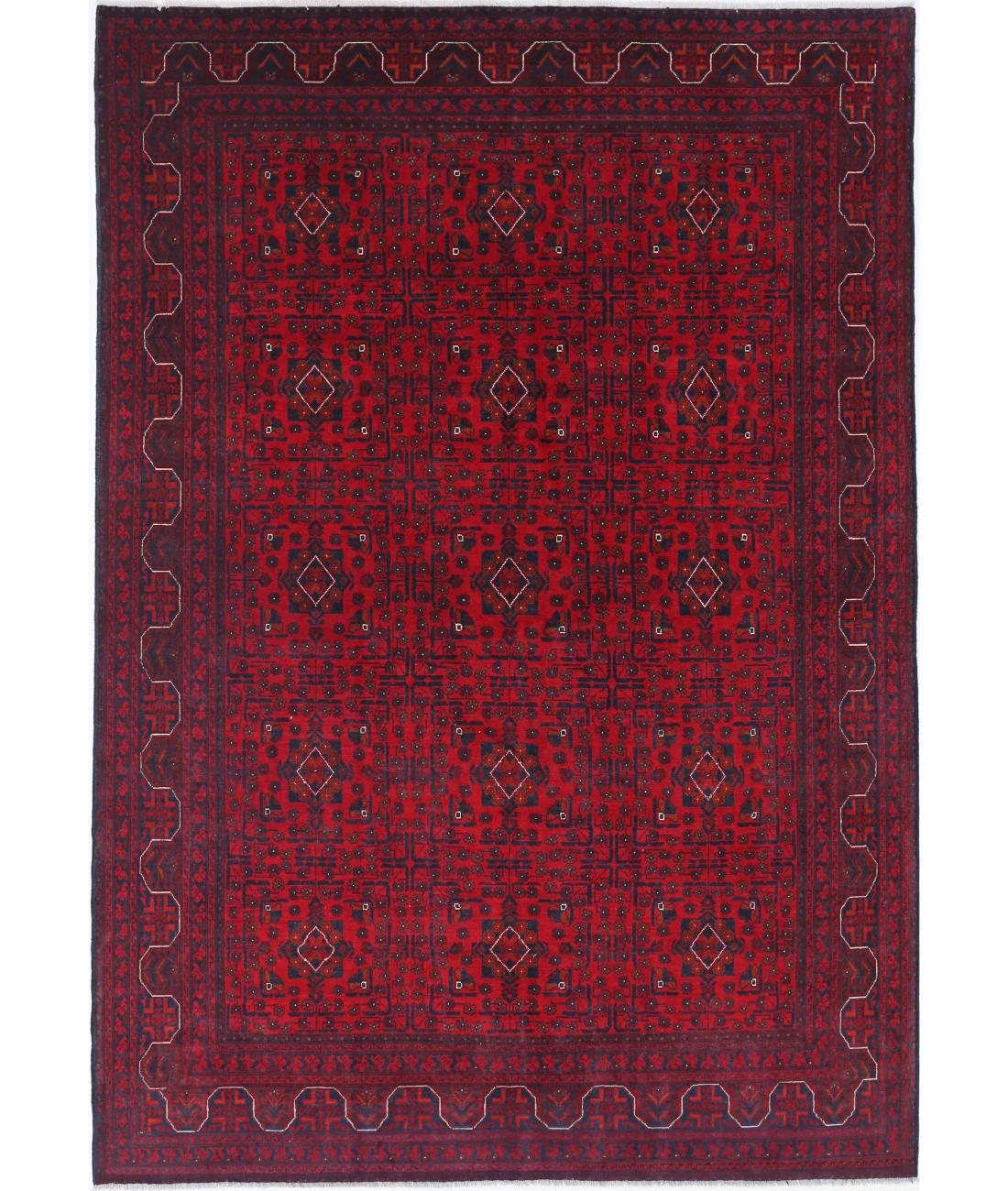 Hand Knotted Afghan Khamyab Wool Rug - 6&#39;6&#39;&#39; x 9&#39;8&#39;&#39; 6&#39; 6&quot; X 9&#39; 8&quot; (198 X 295) / Red / Blue