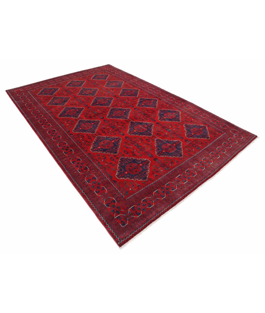Hand Knotted Afghan Khamyab Wool Rug - 6'6'' x 9'10'' 6' 6" X 9' 10" (198 X 300) / Red / Blue