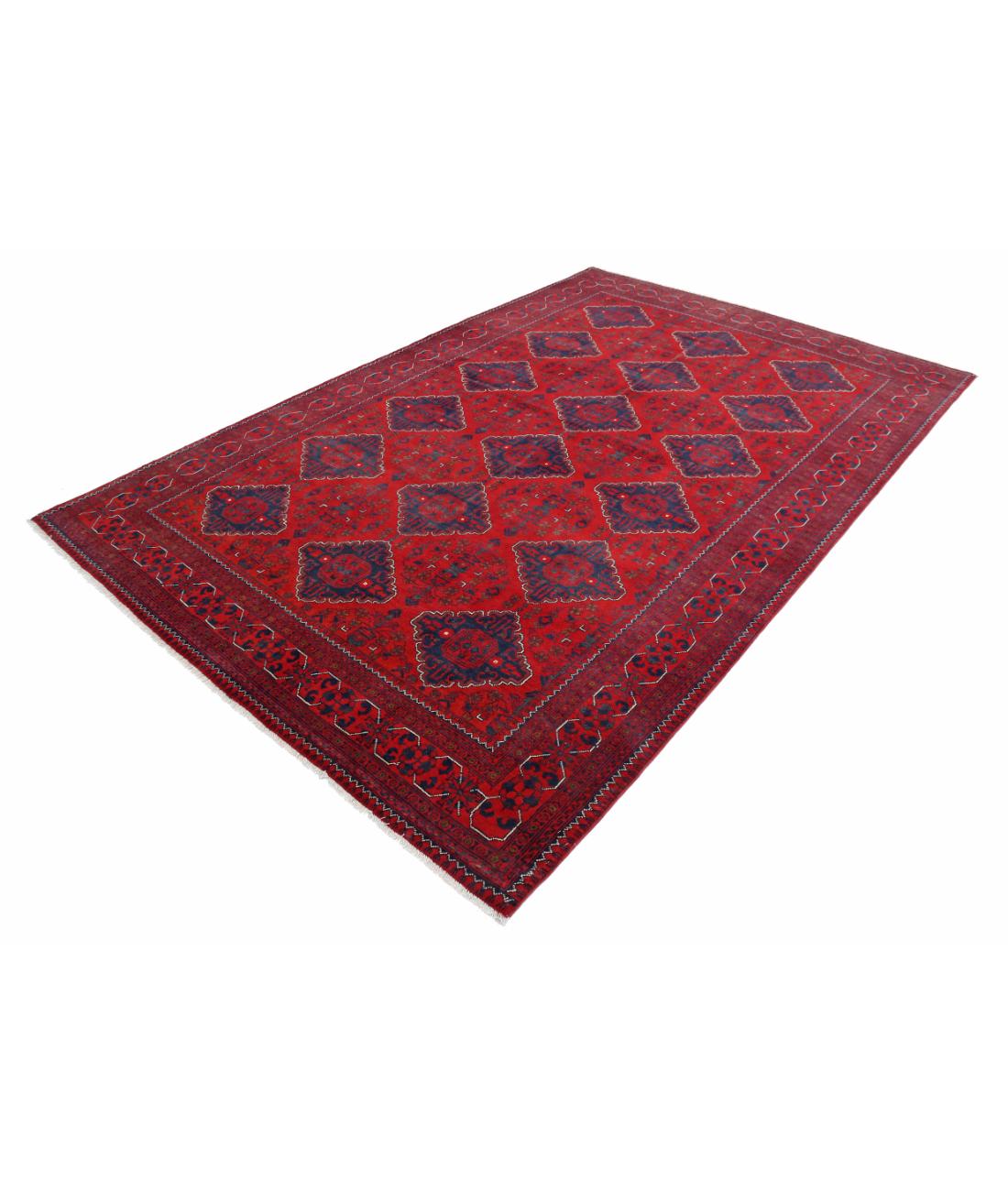 Hand Knotted Afghan Khamyab Wool Rug - 6'6'' x 9'10'' 6' 6" X 9' 10" (198 X 300) / Red / Blue