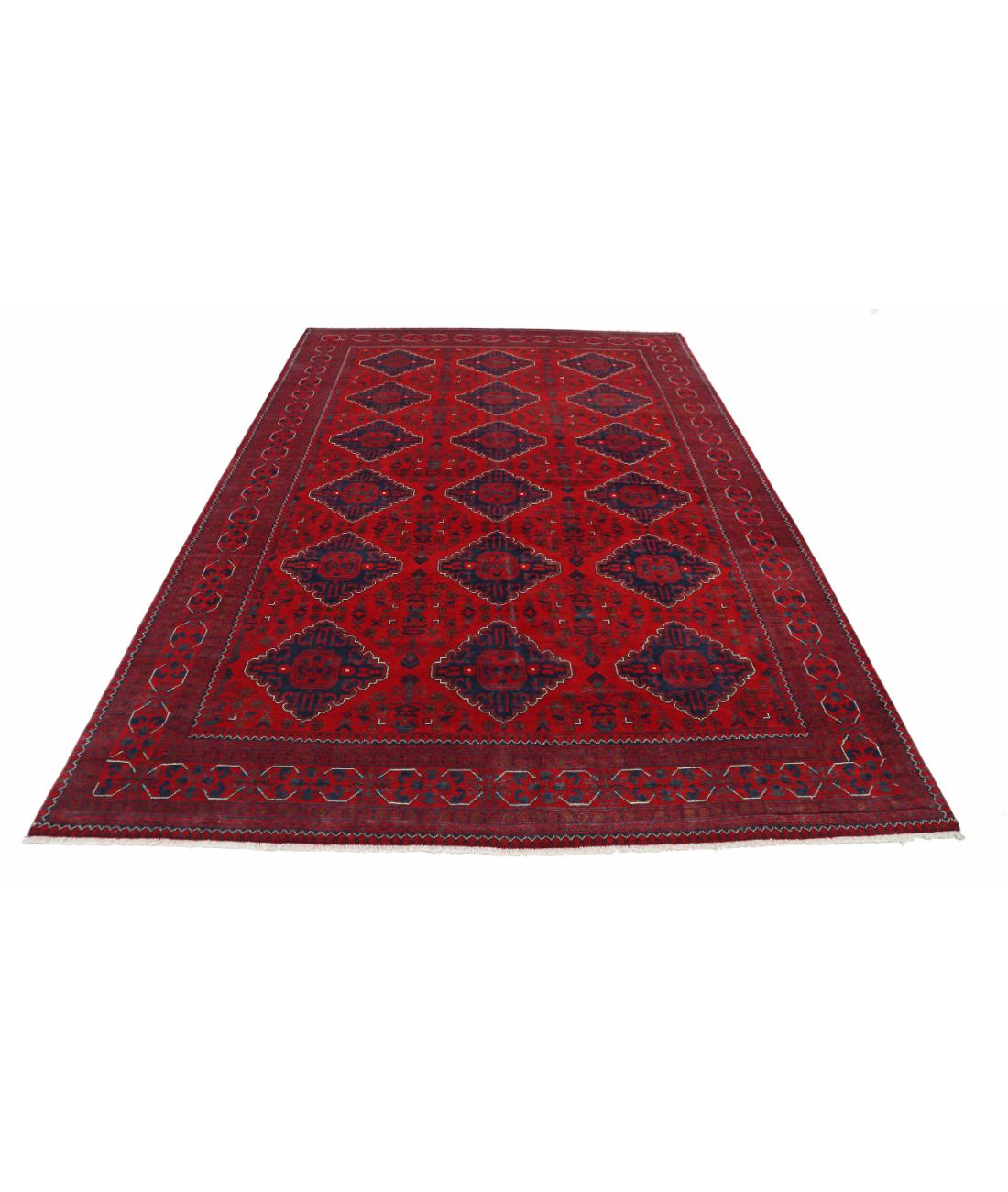 Hand Knotted Afghan Khamyab Wool Rug - 6'6'' x 9'10'' 6' 6" X 9' 10" (198 X 300) / Red / Blue