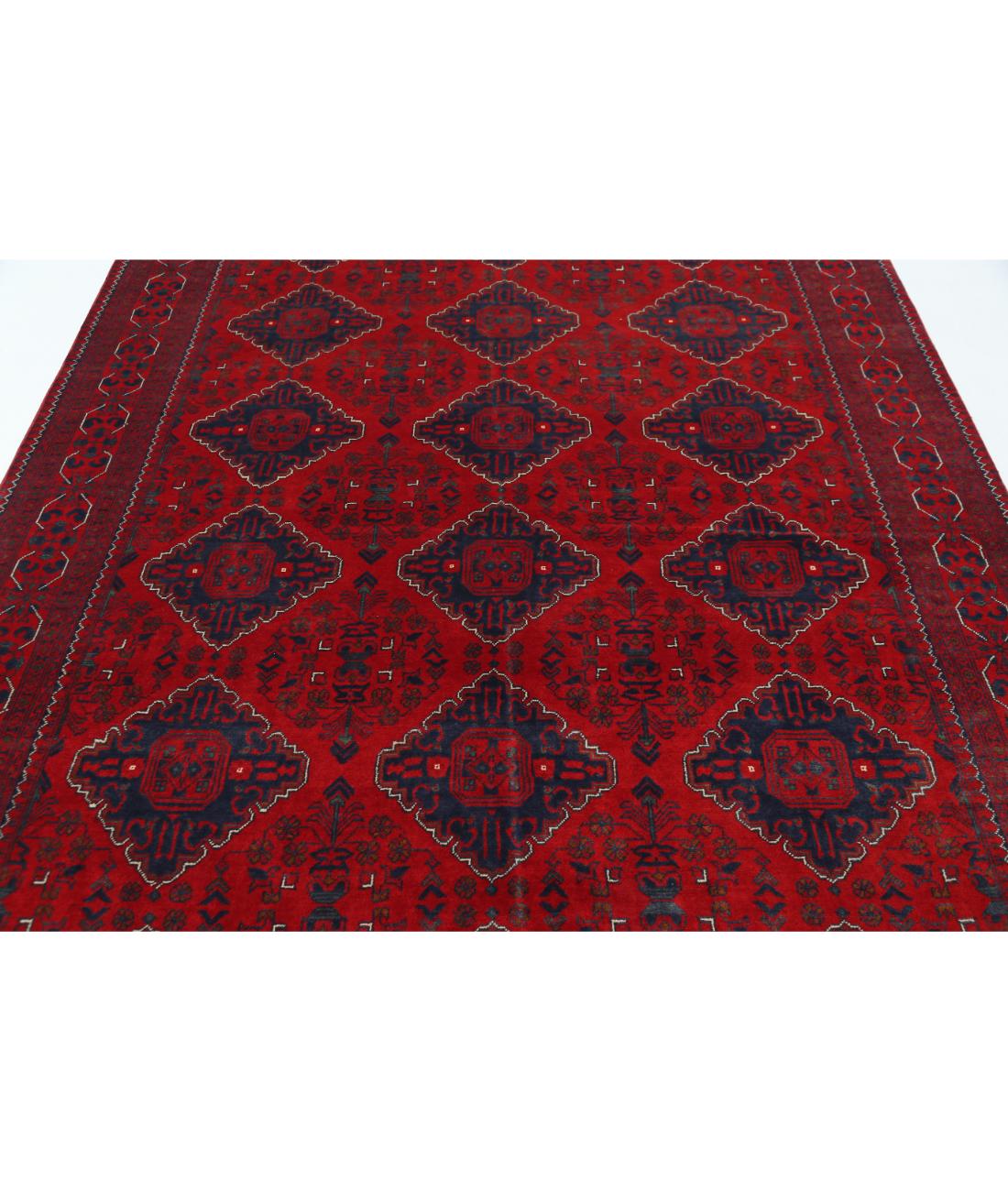 Hand Knotted Afghan Khamyab Wool Rug - 6'6'' x 9'10'' 6' 6" X 9' 10" (198 X 300) / Red / Blue