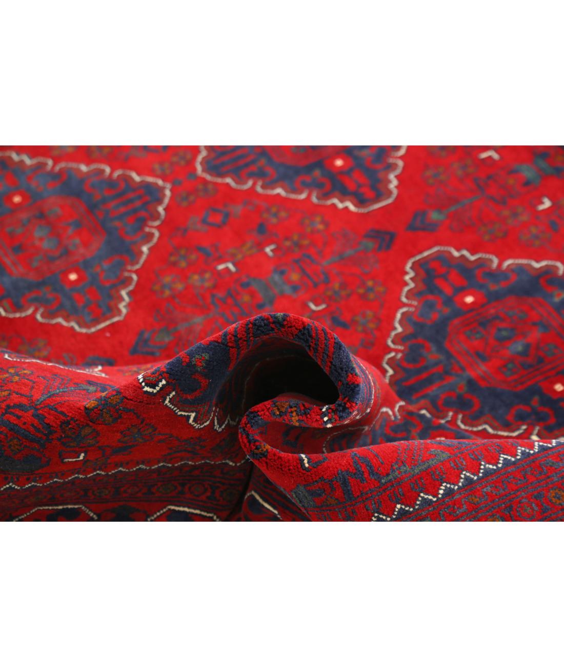 Hand Knotted Afghan Khamyab Wool Rug - 6'6'' x 9'10'' 6' 6" X 9' 10" (198 X 300) / Red / Blue