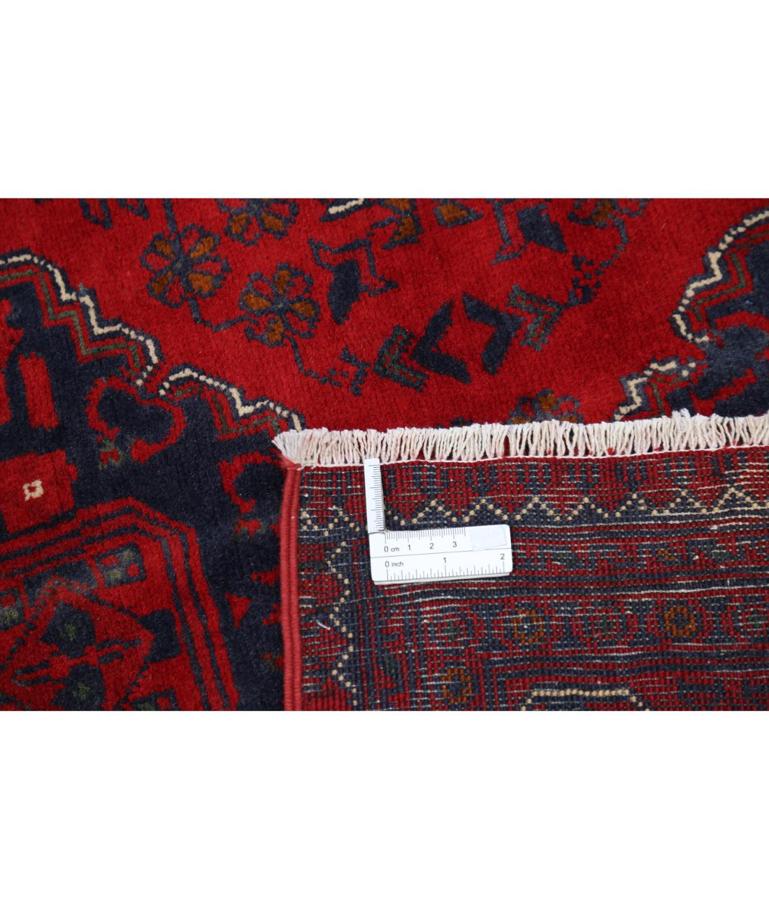 Hand Knotted Afghan Khamyab Wool Rug - 6'6'' x 9'10'' 6' 6" X 9' 10" (198 X 300) / Red / Blue