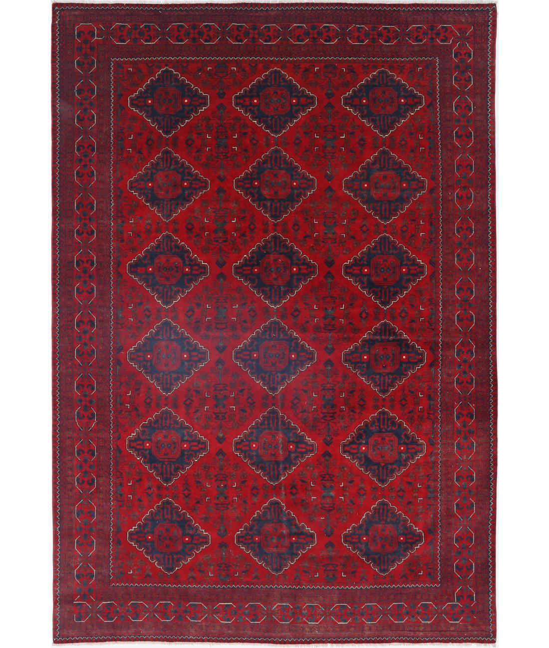 Hand Knotted Afghan Khamyab Wool Rug - 6&#39;6&#39;&#39; x 9&#39;10&#39;&#39; 6&#39; 6&quot; X 9&#39; 10&quot; (198 X 300) / Red / Blue