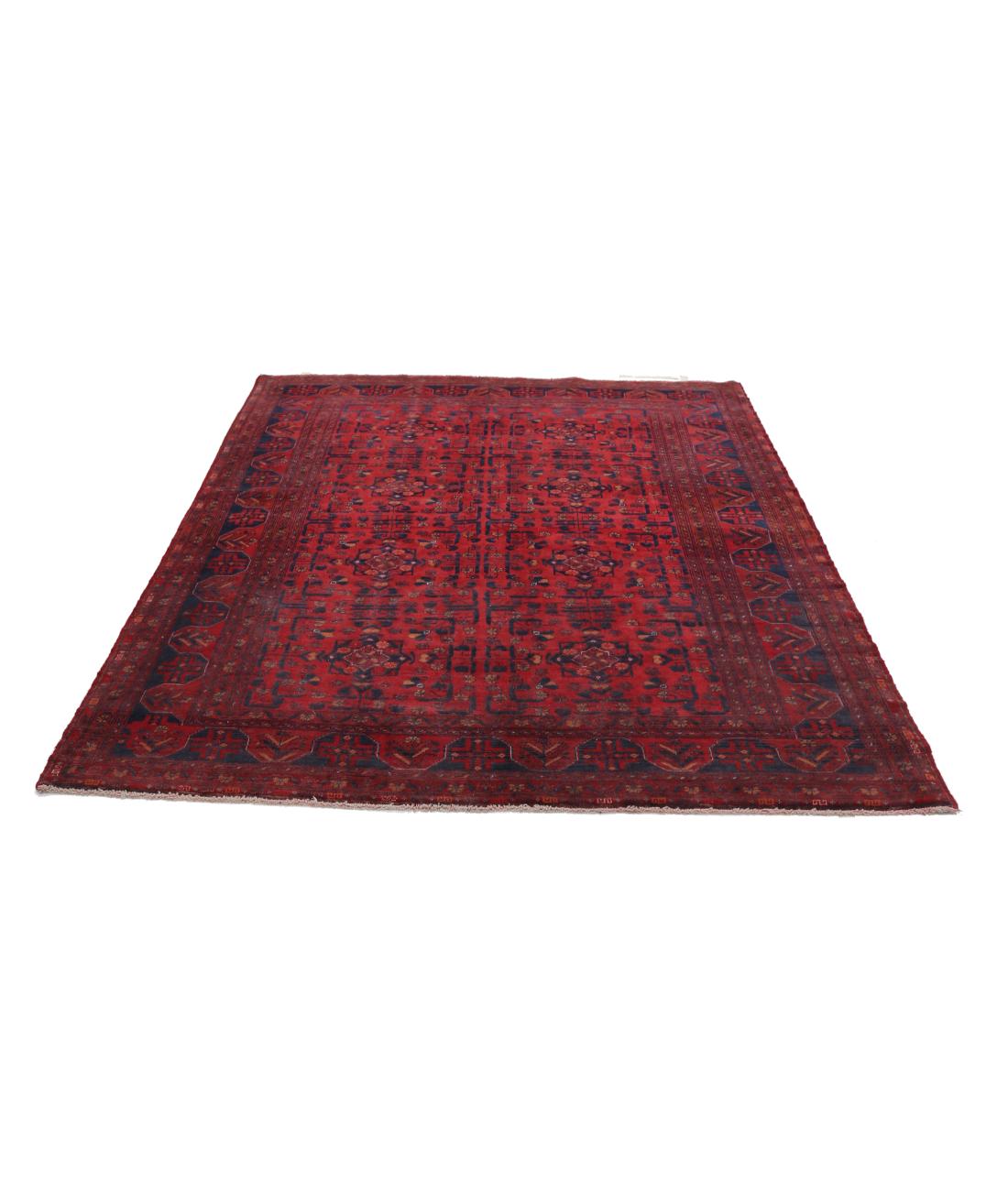 Hand Knotted Afghan Khamyab Wool Rug - 4'9'' x 5'11'' 4' 9" X 5' 11" (145 X 180) / Red / Blue