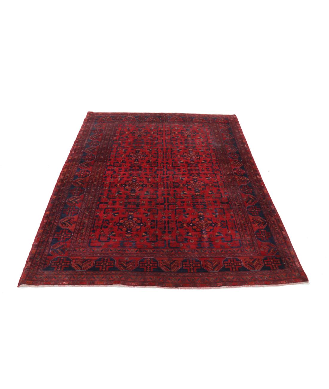 Hand Knotted Afghan Khamyab Wool Rug - 4'9'' x 5'11'' 4' 9" X 5' 11" (145 X 180) / Red / Blue