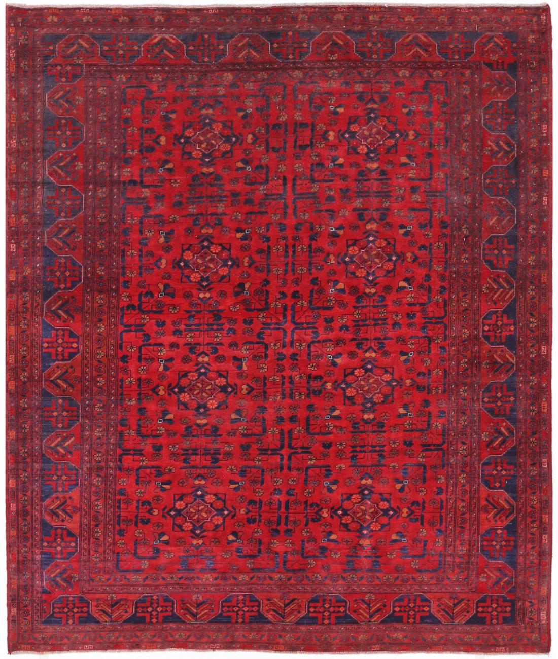 Hand Knotted Afghan Khamyab Wool Rug - 4&#39;9&#39;&#39; x 5&#39;11&#39;&#39; 4&#39; 9&quot; X 5&#39; 11&quot; (145 X 180) / Red / Blue