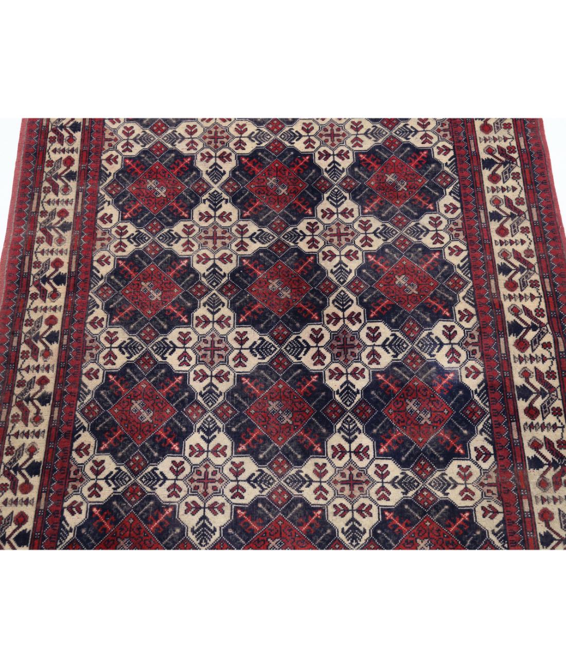 Hand Knotted Afghan Khamyab Wool Rug - 3'3'' x 4'10'' 3' 3" X 4' 10" (99 X 147) / Ivory / Blue