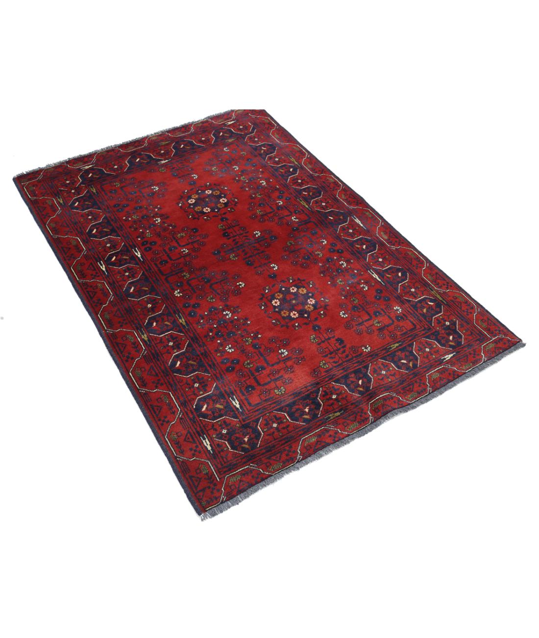 Hand Knotted Afghan Khamyab Wool Rug - 3'2'' x 4'9'' 3' 2" X 4' 9" (97 X 145) / Red / Blue