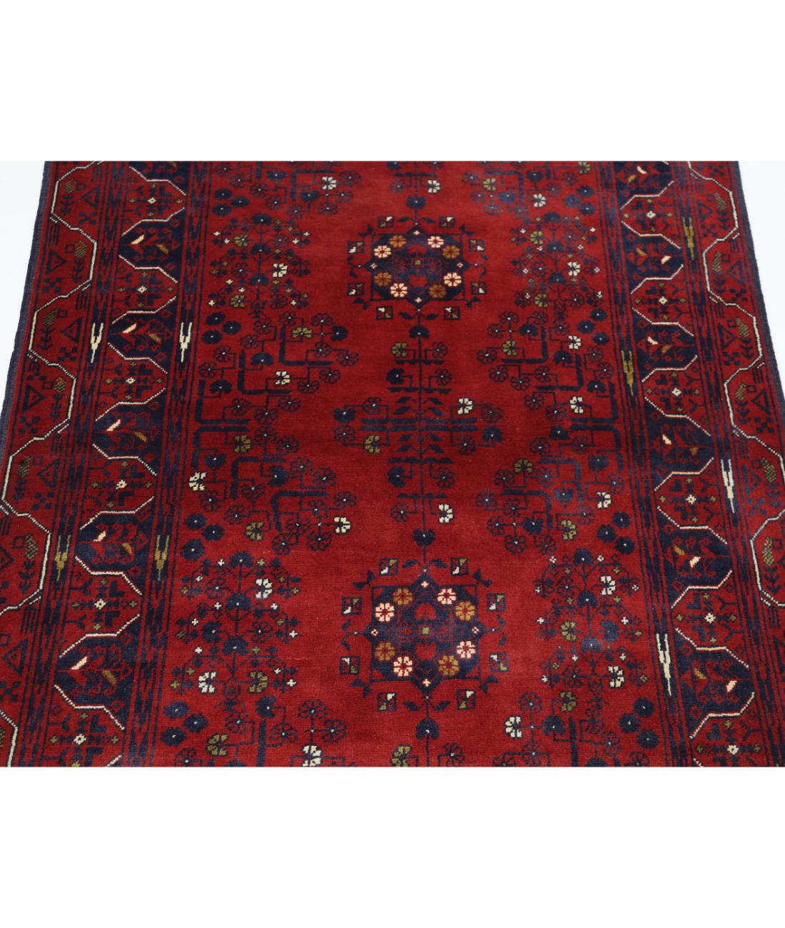 Hand Knotted Afghan Khamyab Wool Rug - 3'2'' x 4'9'' 3' 2" X 4' 9" (97 X 145) / Red / Blue