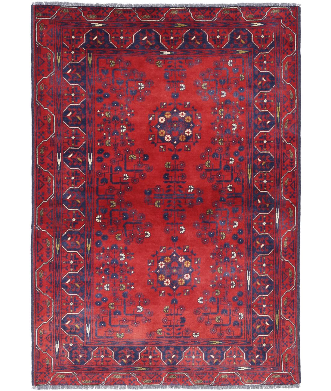 Hand Knotted Afghan Khamyab Wool Rug - 3&#39;2&#39;&#39; x 4&#39;9&#39;&#39;