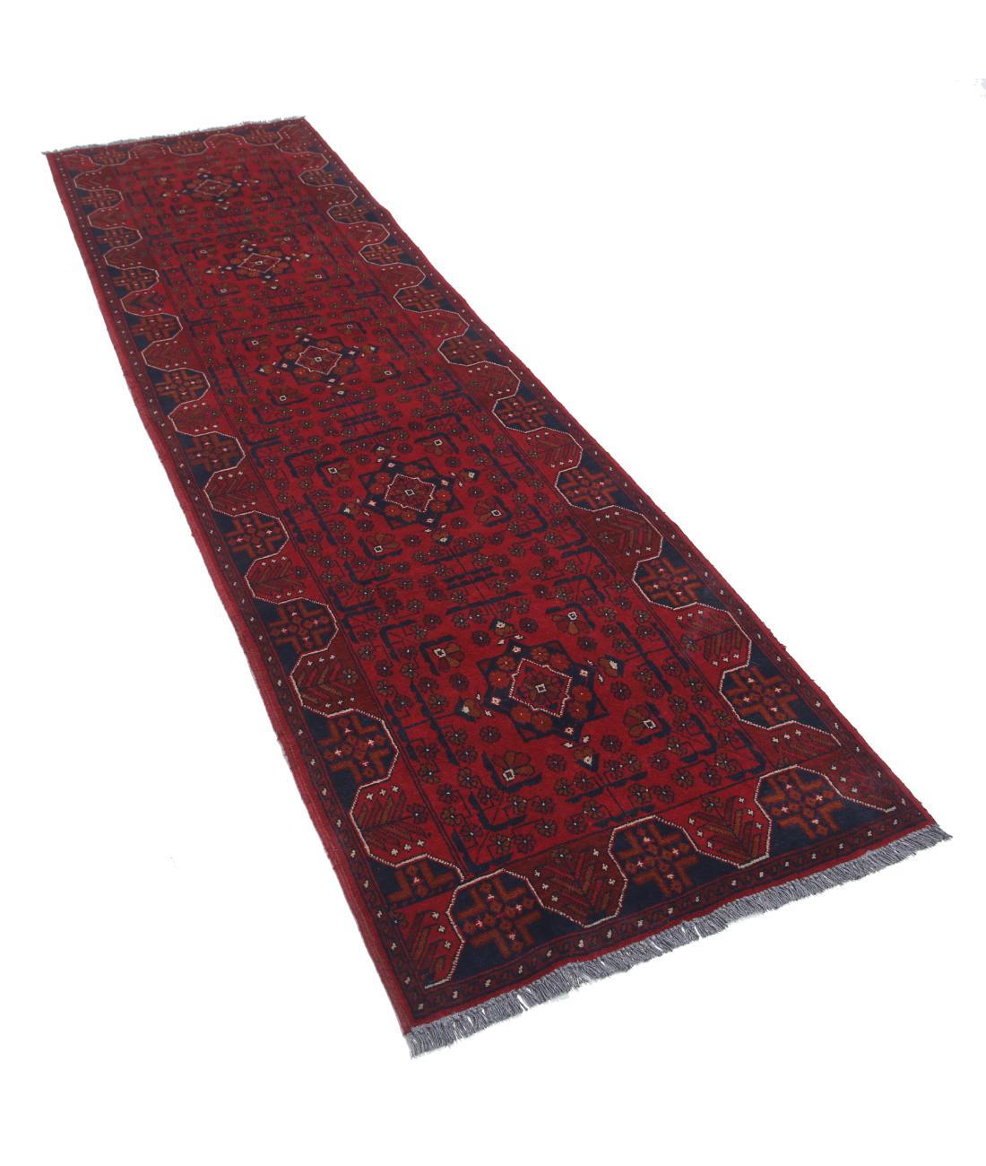 Hand Knotted Afghan Khamyab Wool Rug - 2'8'' x 9'3'' 2' 8" X 9' 3" (81 X 282) / Red / Blue