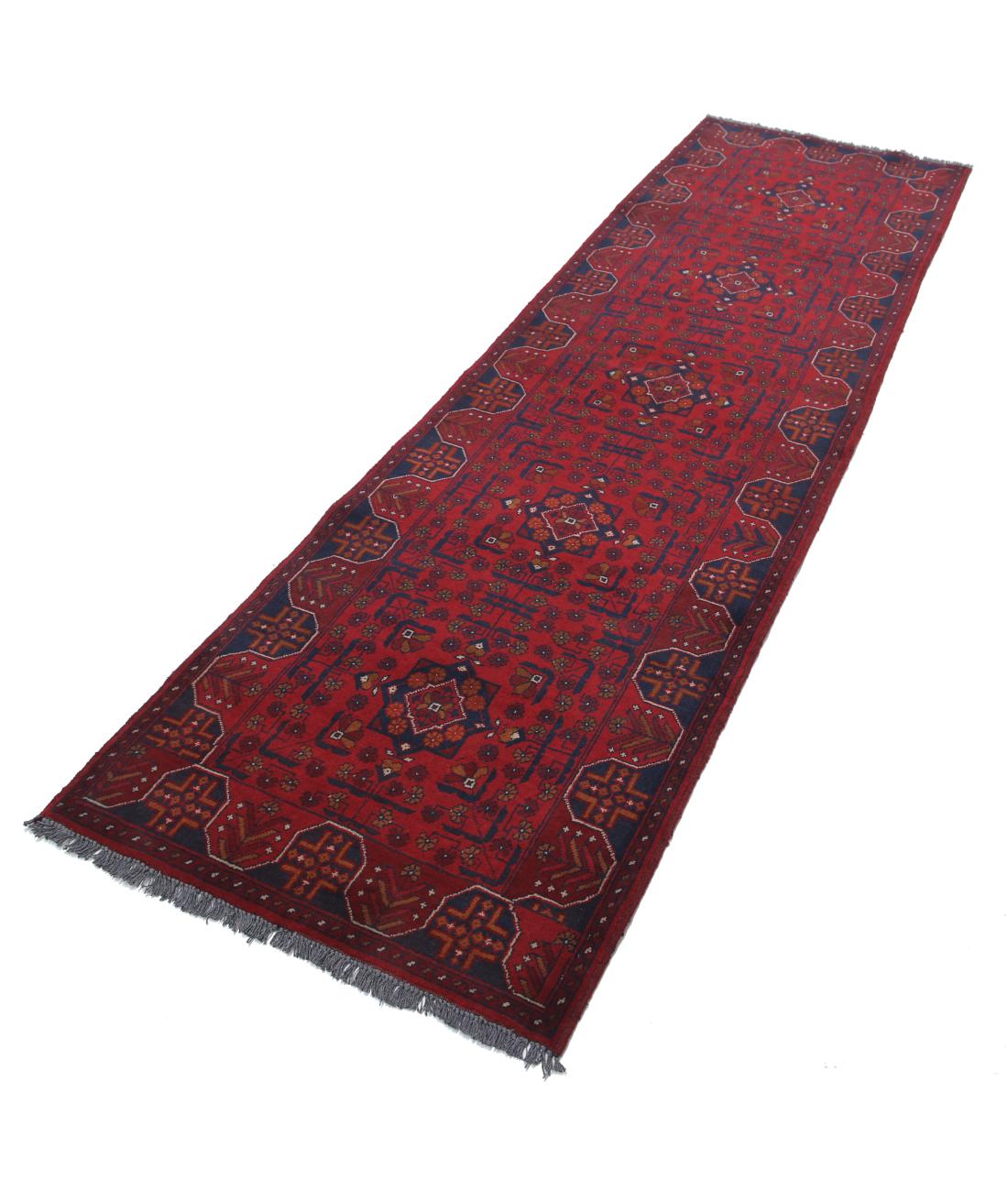 Hand Knotted Afghan Khamyab Wool Rug - 2'8'' x 9'3'' 2' 8" X 9' 3" (81 X 282) / Red / Blue