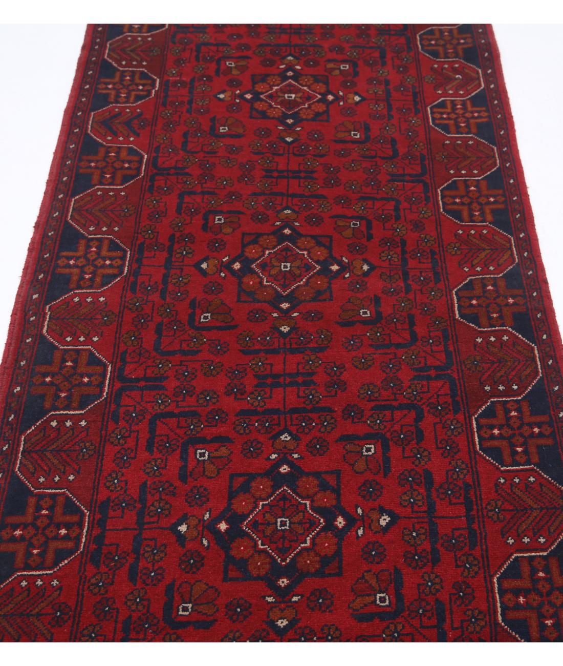 Hand Knotted Afghan Khamyab Wool Rug - 2'8'' x 9'3'' 2' 8" X 9' 3" (81 X 282) / Red / Blue
