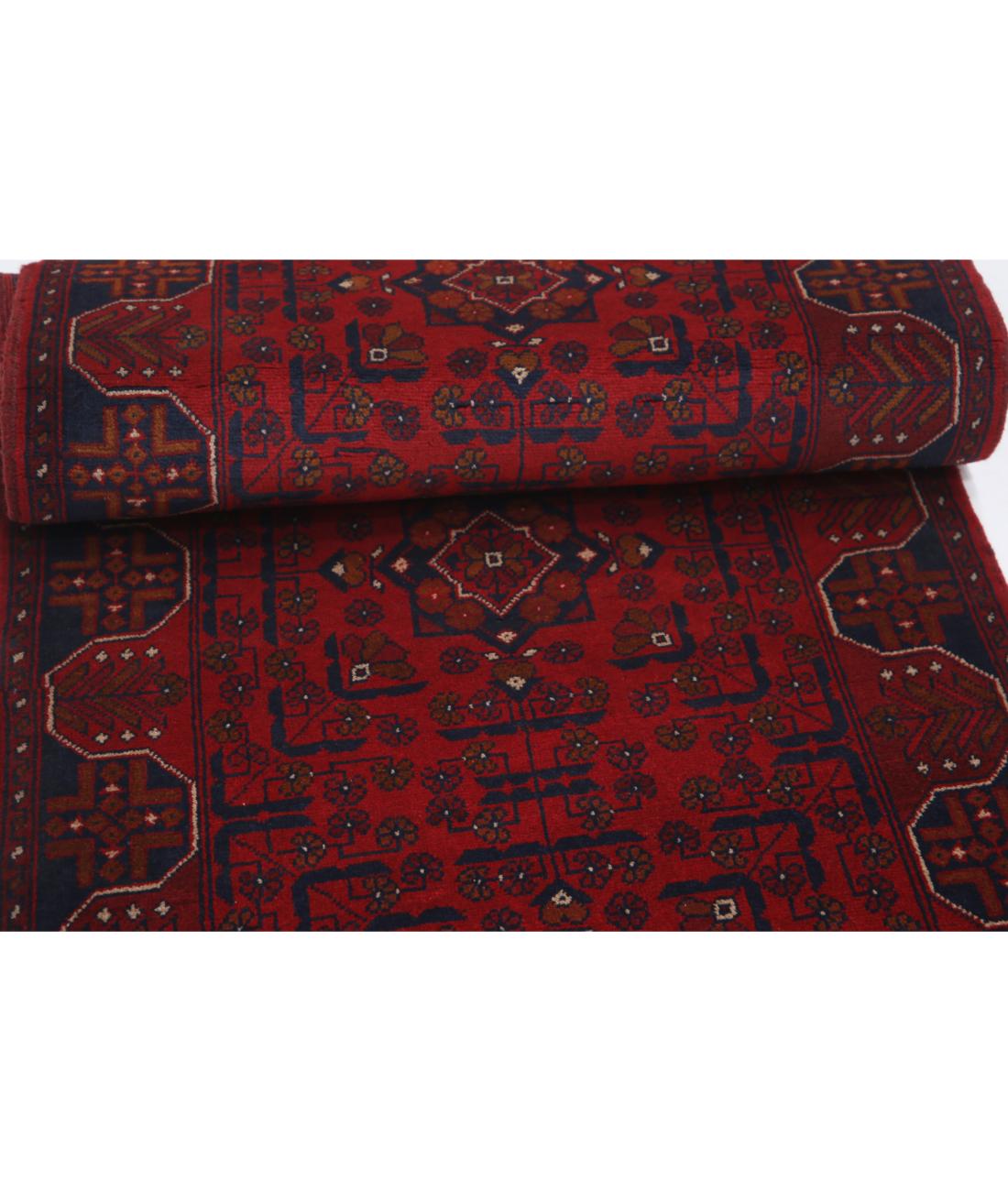 Hand Knotted Afghan Khamyab Wool Rug - 2'8'' x 9'3'' 2' 8" X 9' 3" (81 X 282) / Red / Blue