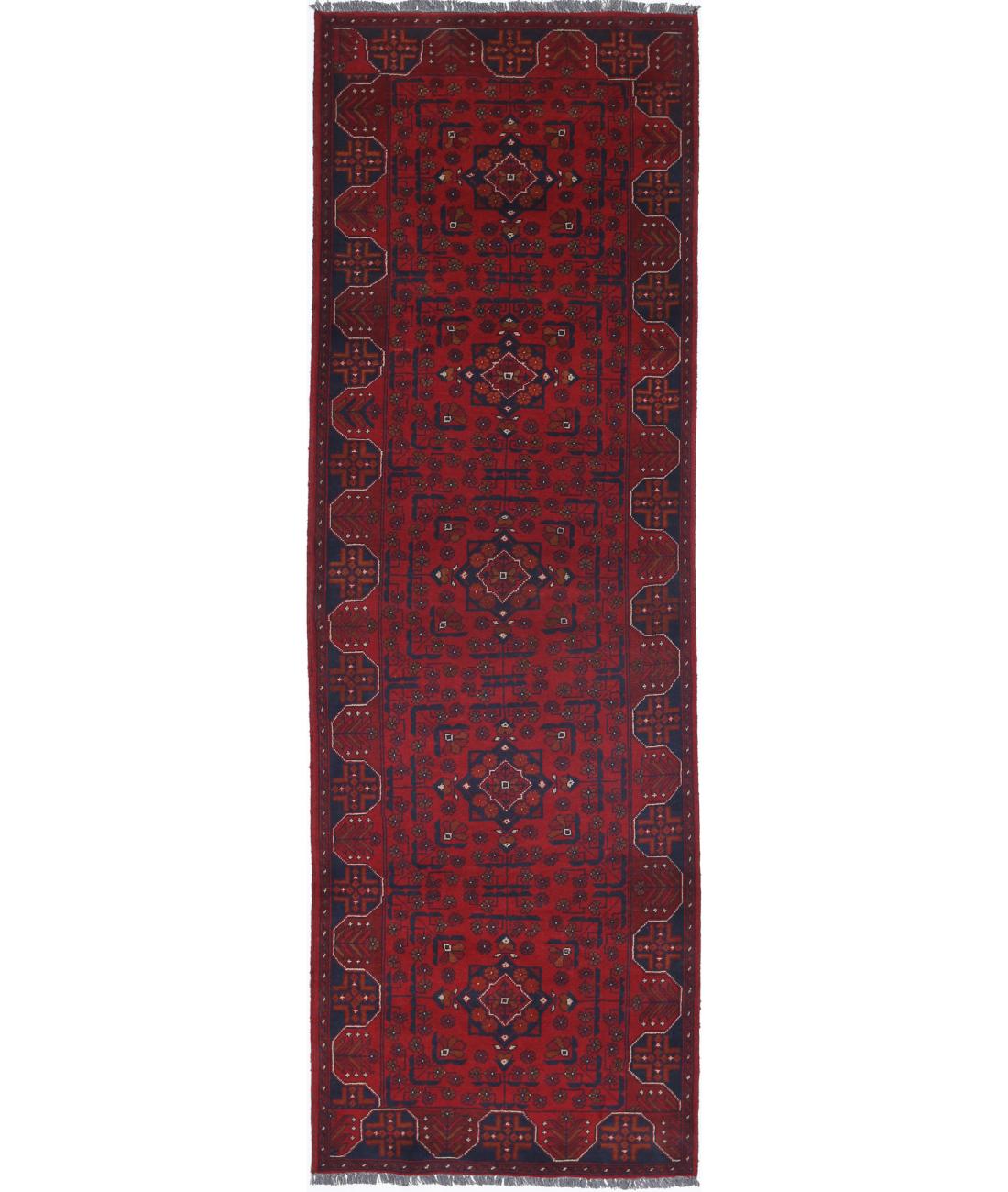 Hand Knotted Afghan Khamyab Wool Rug - 2&#39;8&#39;&#39; x 9&#39;3&#39;&#39; 2&#39; 8&quot; X 9&#39; 3&quot; (81 X 282) / Red / Blue