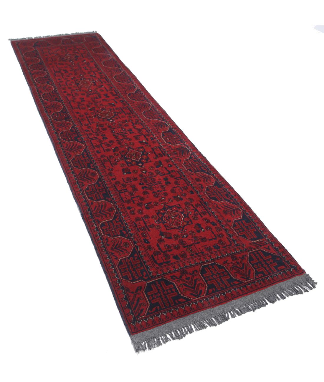 Hand Knotted Afghan Khamyab Wool Rug - 2'7'' x 9'5'' 2' 7" X 9' 5" (79 X 287) / Red / Blue