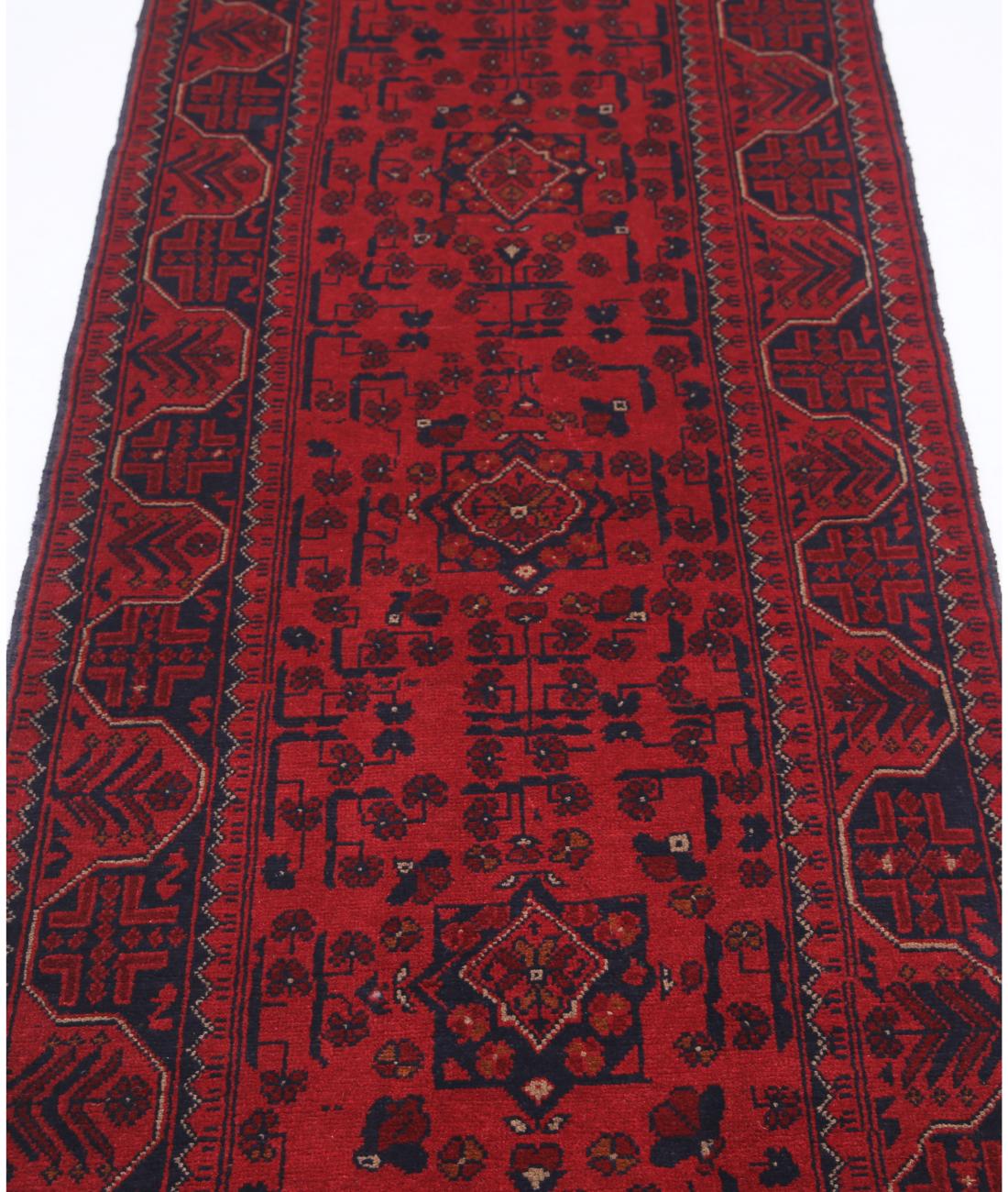 Hand Knotted Afghan Khamyab Wool Rug - 2'7'' x 9'5'' 2' 7" X 9' 5" (79 X 287) / Red / Blue