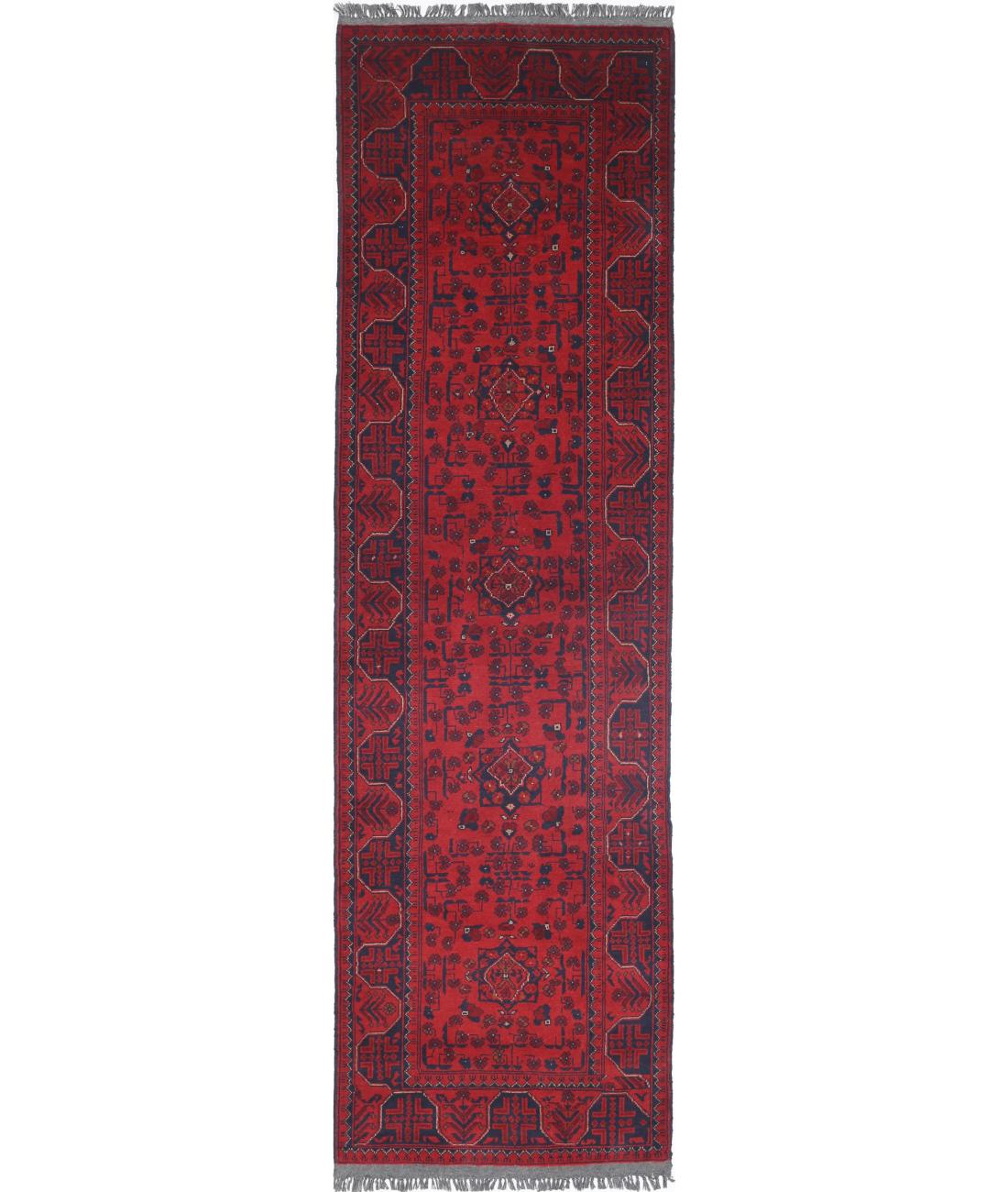 Hand Knotted Afghan Khamyab Wool Rug - 2&#39;7&#39;&#39; x 9&#39;5&#39;&#39; 2&#39; 7&quot; X 9&#39; 5&quot; (79 X 287) / Red / Blue