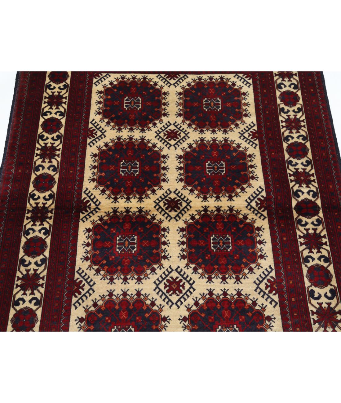 Hand Knotted Afghan Usmania Wool Rug - 3'4'' x 5'0'' 3' 4" X 5' 0" (102 X 152) / Beige / Blue