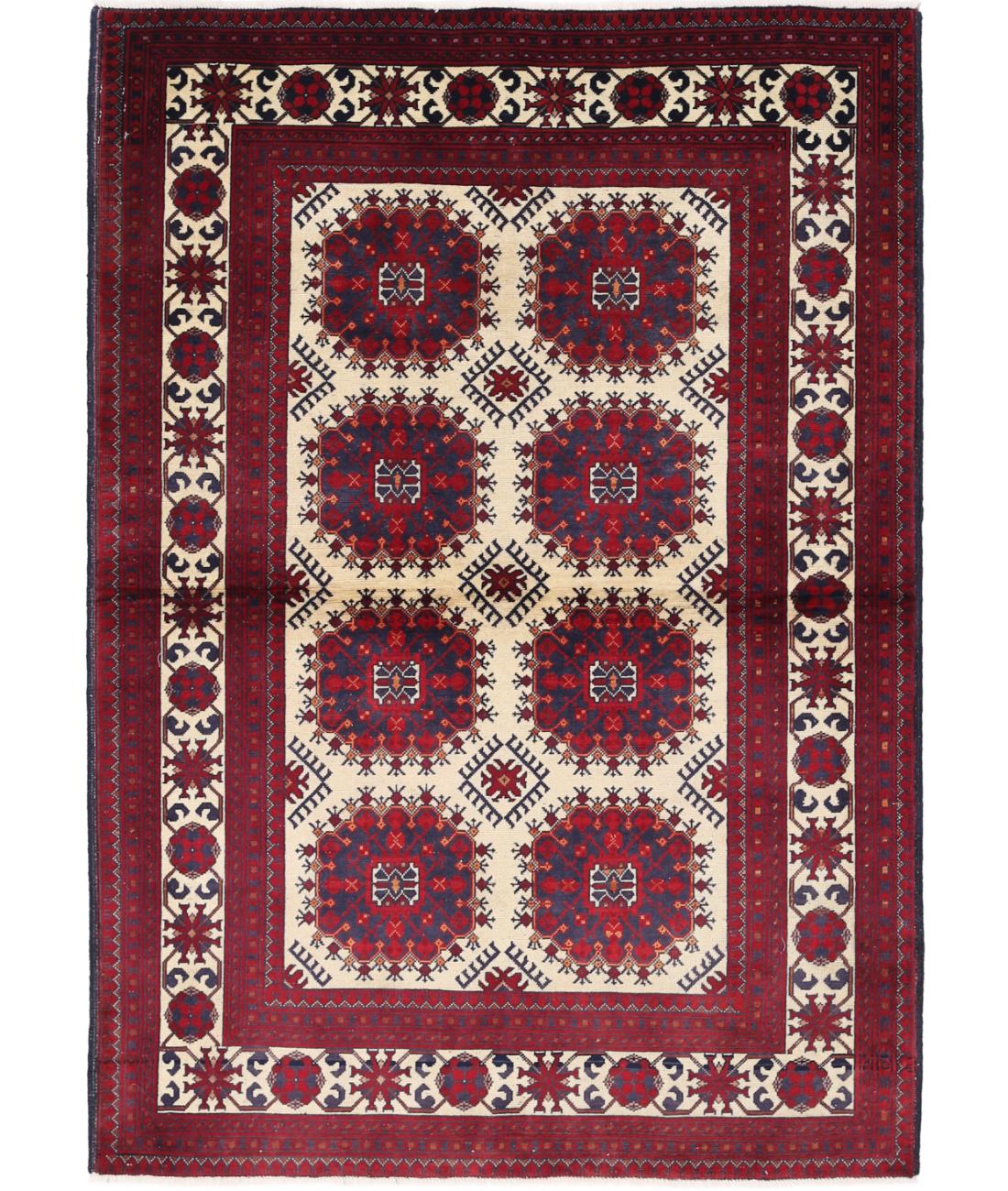 Hand Knotted Afghan Usmania Wool Rug - 3&#39;4&#39;&#39; x 5&#39;0&#39;&#39; 3&#39; 4&quot; X 5&#39; 0&quot; (102 X 152) / Beige / Blue
