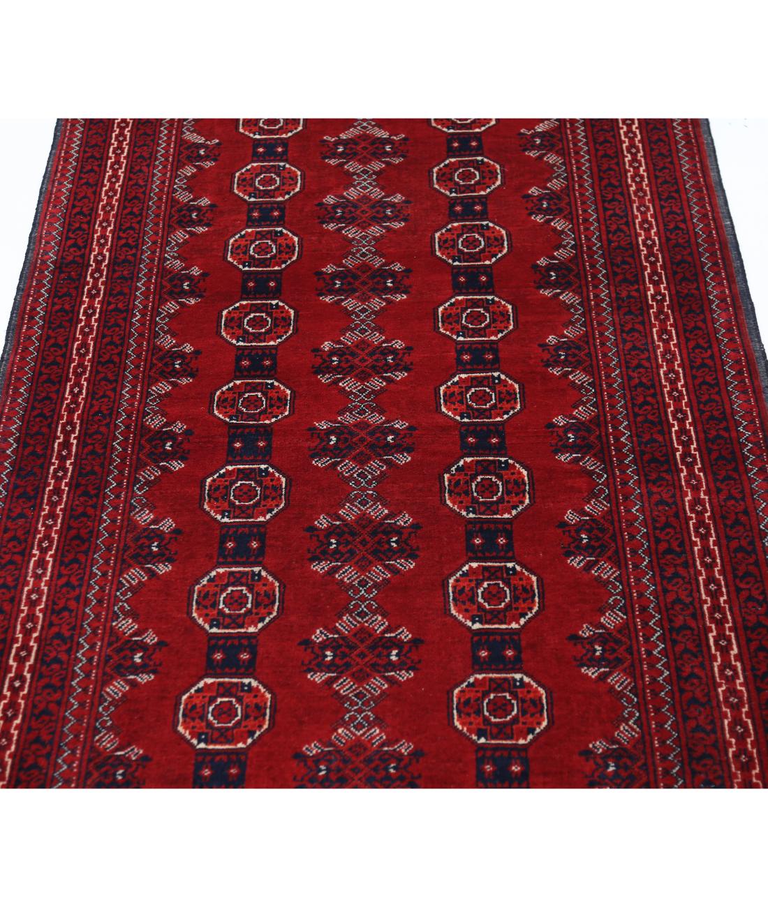 Hand Knotted Afghan Usmania Wool Rug - 2'10'' x 11'9'' 2' 10" X 11' 9" (86 X 358) / Red / Blue