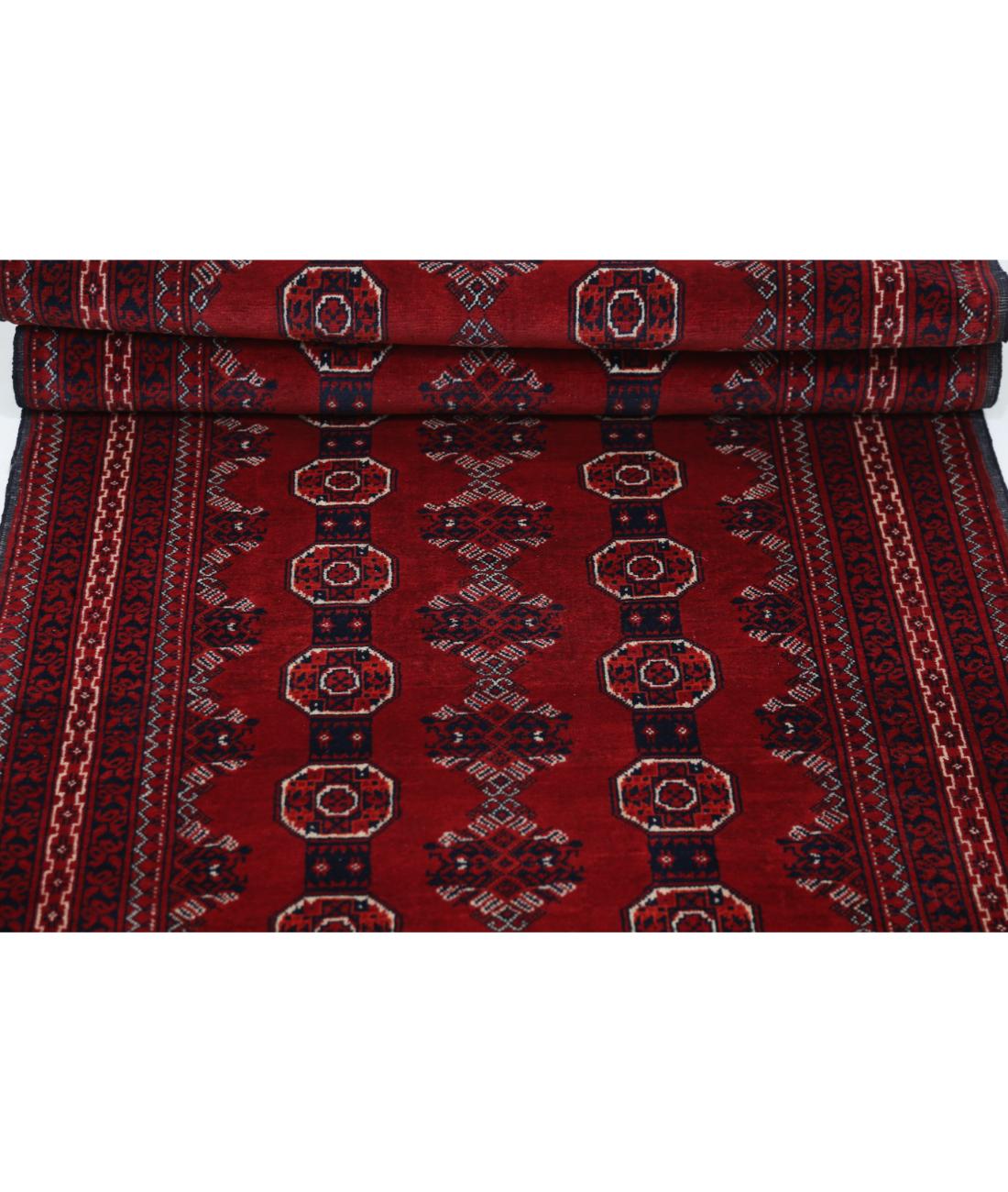 Hand Knotted Afghan Usmania Wool Rug - 2'10'' x 11'9'' 2' 10" X 11' 9" (86 X 358) / Red / Blue