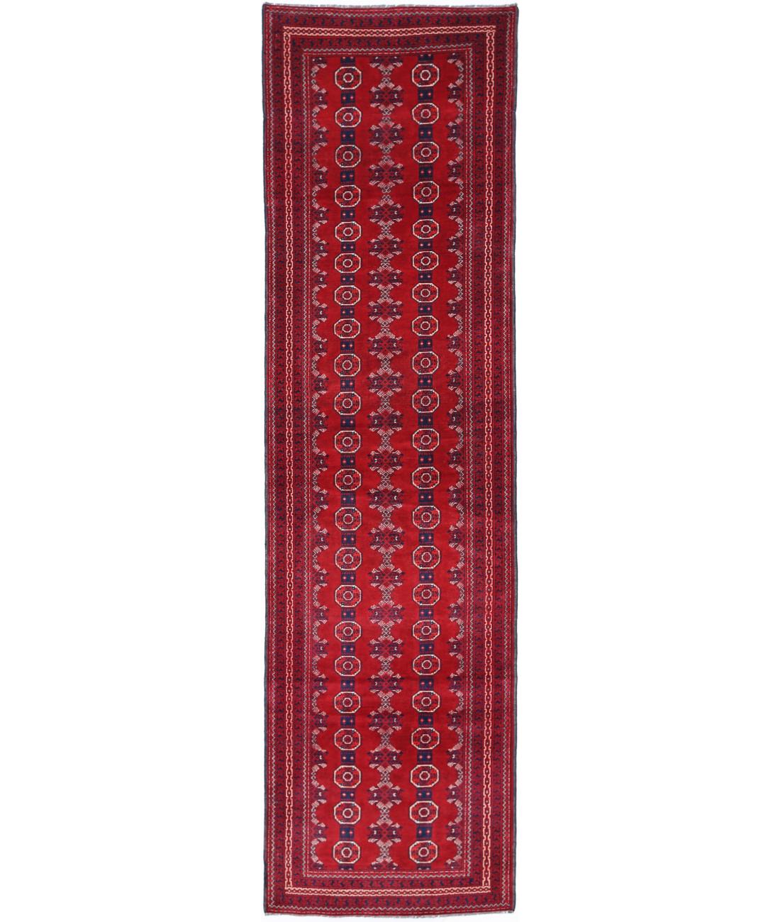 Hand Knotted Afghan Usmania Wool Rug - 2&#39;10&#39;&#39; x 11&#39;9&#39;&#39; 2&#39; 10&quot; X 11&#39; 9&quot; (86 X 358) / Red / Blue