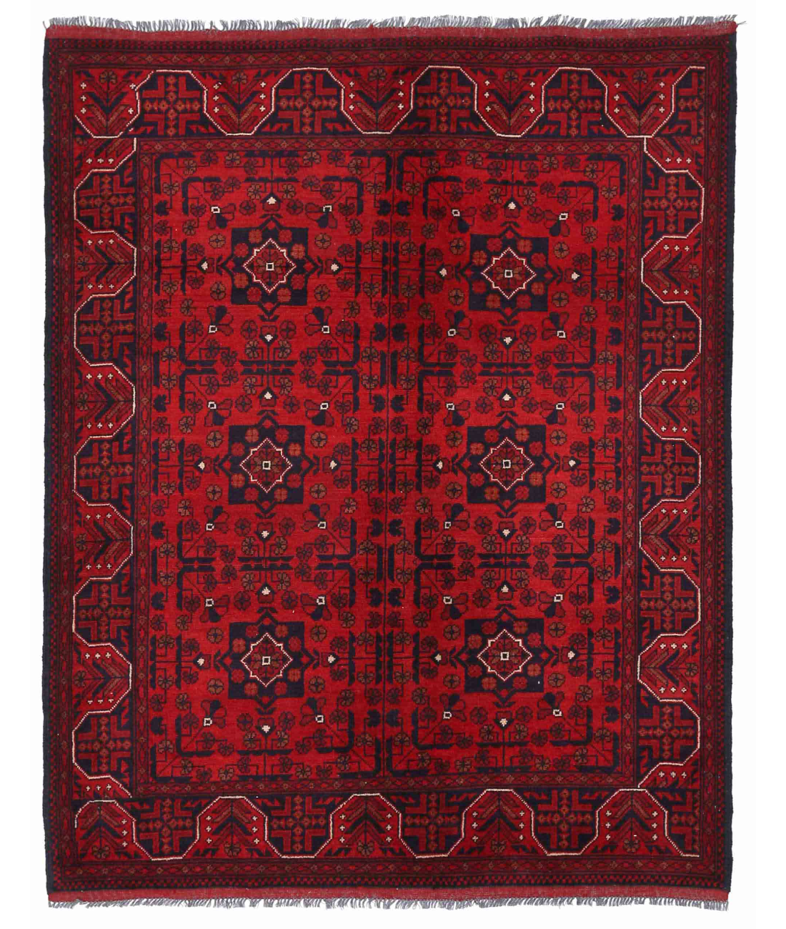 Hand Knotted Afghan Wool Rug 4' 1" X 6' 2" 4' 1" X 6' 2" (124 X 188) / Red / Blue