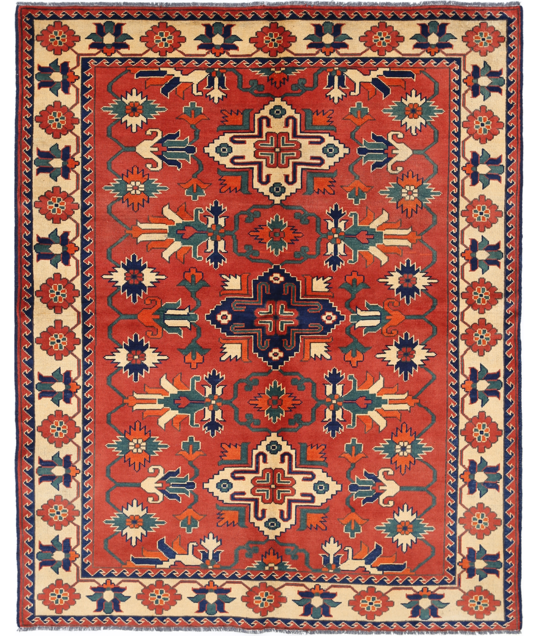 Hand Knotted Afghan Karghai Wool Rug - 4'10'' x 6'3'' 4' 10" X 6' 3" (147 X 191) / Rust / Beige