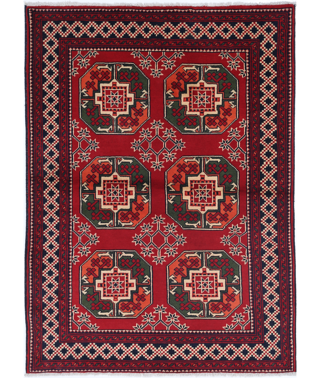 Hand Knotted Afghan Karghai Wool Rug - 3'4'' x 4'8'' 3' 4" X 4' 8" (102 X 142) / Red / Black